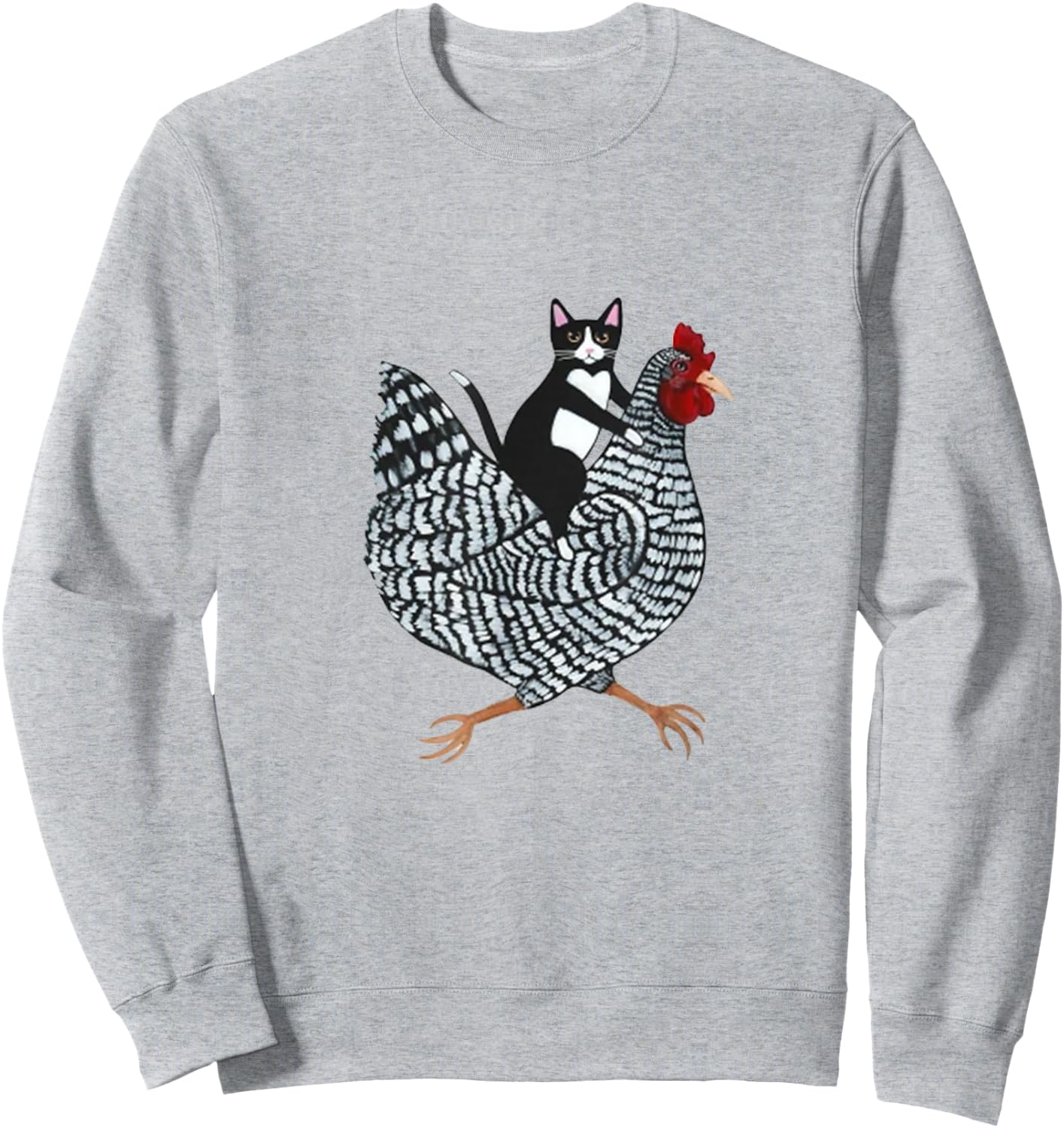 Cat on a Chicken - -Adults, Black, Medium, Short Sleeve, Animal Print, Classic Fit Sweatshirt - Sweatshirt | Ash