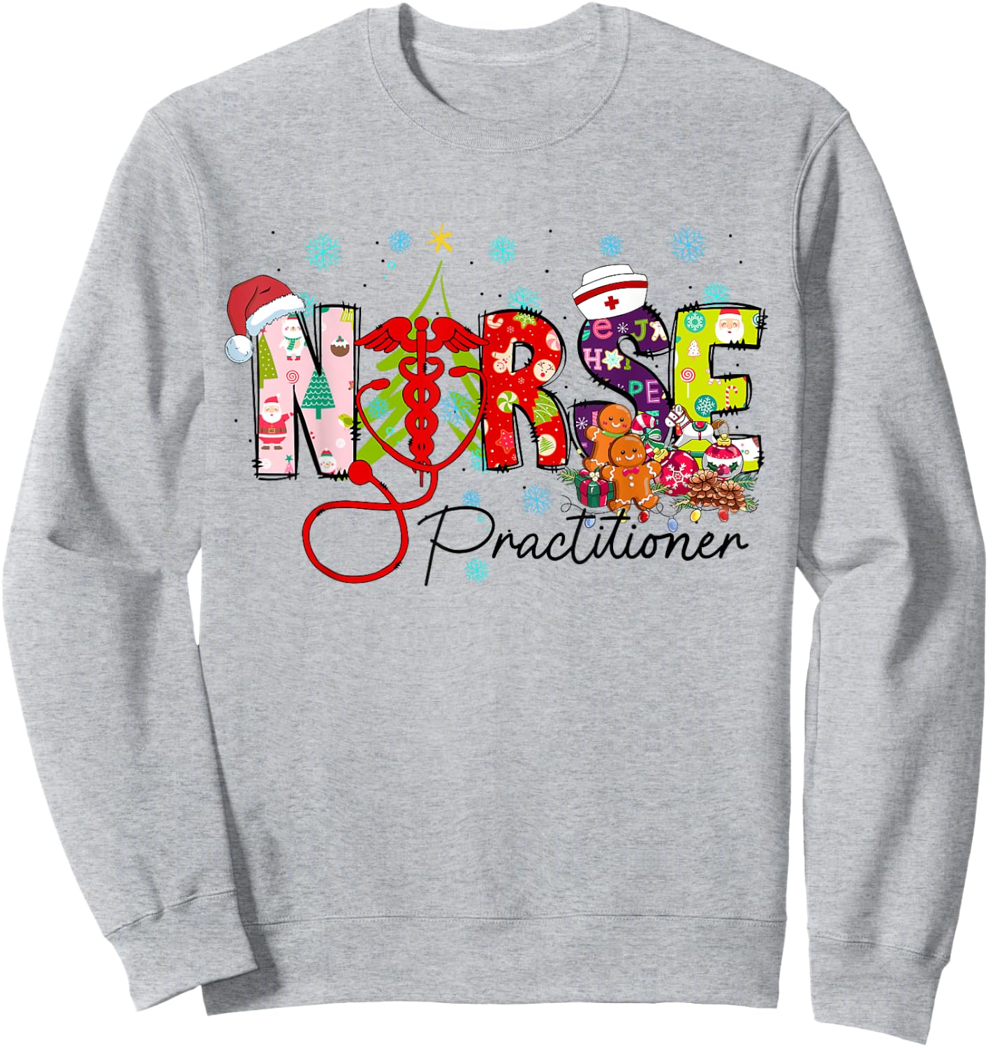 Women Christmas Nurse Practitioner Nurse Crew Stethoscope Sweatshirt - Sweatshirt | Ash