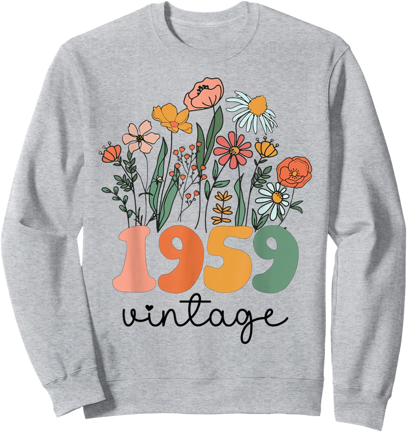 66 Years Old Vintage 1959 66th Women Birthday Wildflower Sweatshirt - Sweatshirt | Ash