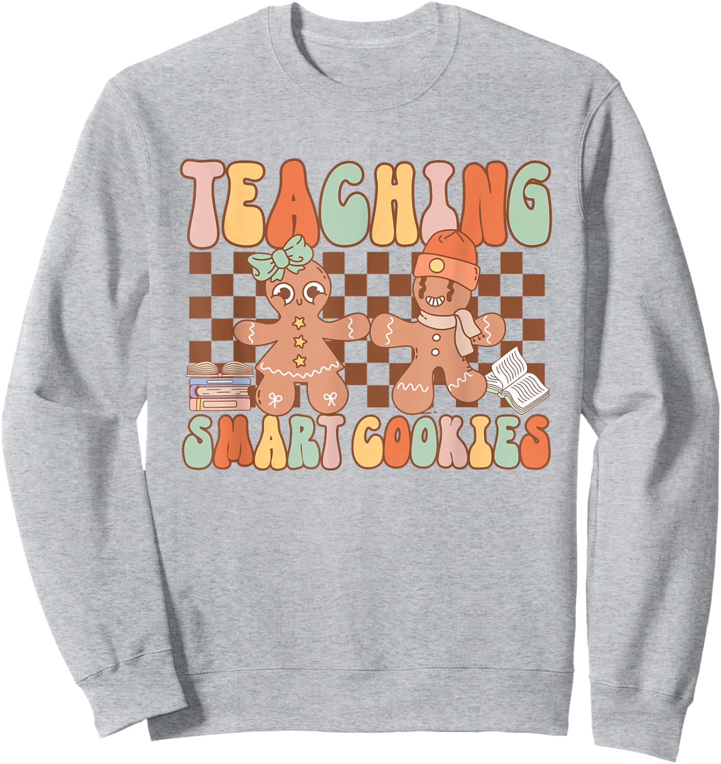Retro Teaching Smart Cookies Teacher Christmas Gingerbread Sweatshirt - Sweatshirt | Ash