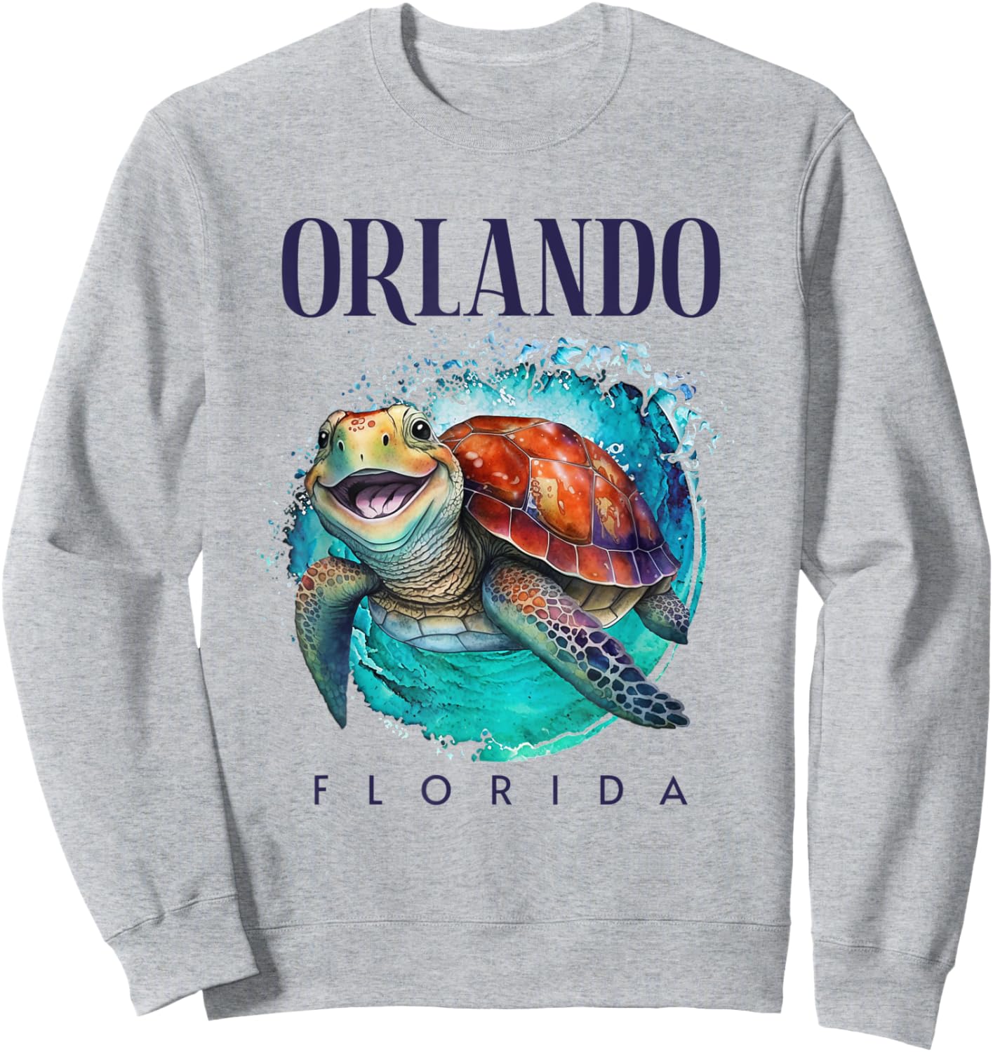 Orlando Florida Watercolor Happy Sea Turtle Sweatshirt - Sweatshirt | Ash