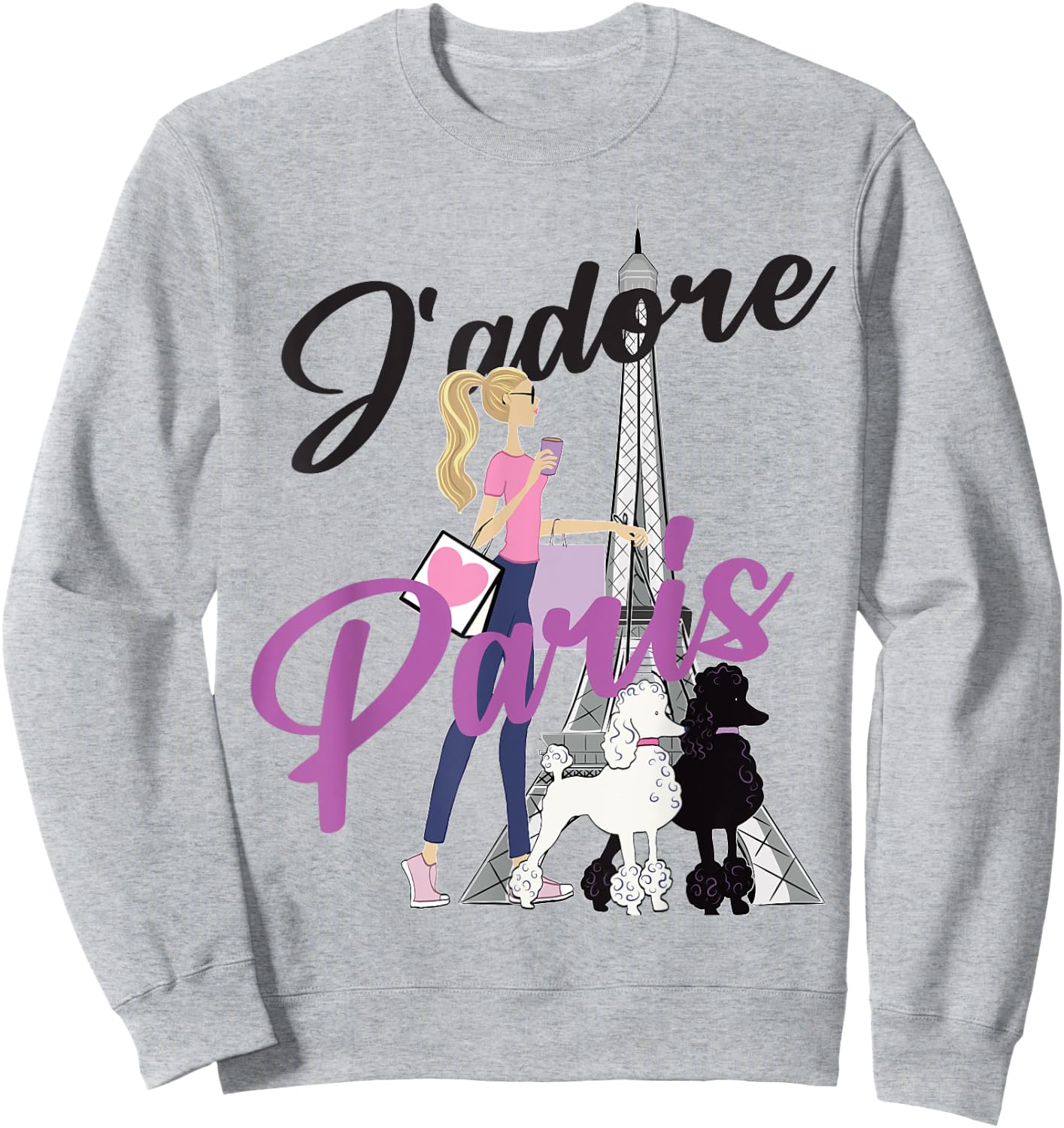 I Love Paris, Woman Walking Poodles By Eiffel Tower Sweatshirt - Sweatshirt | Ash