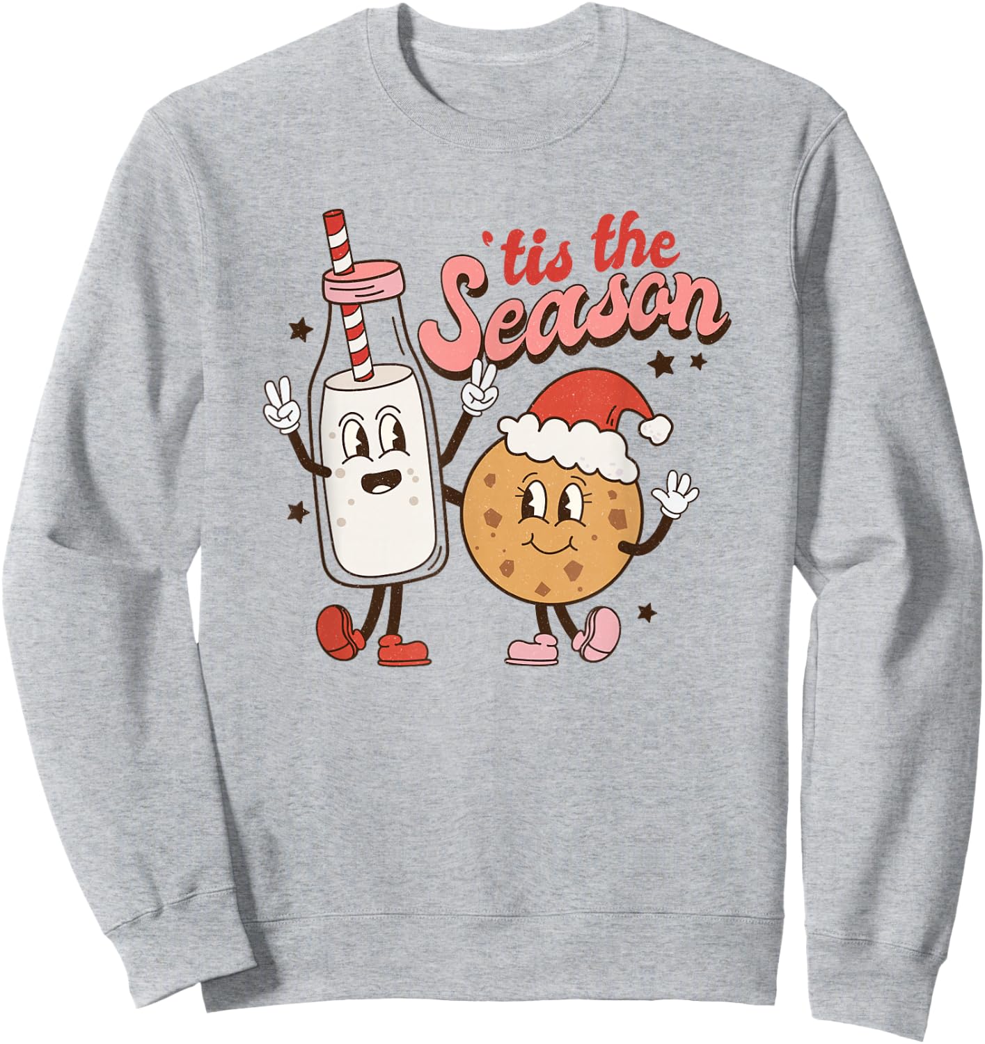 Tis The Season Retro Milk and Cookie Christmas Sweatshirt - Sweatshirt | Ash