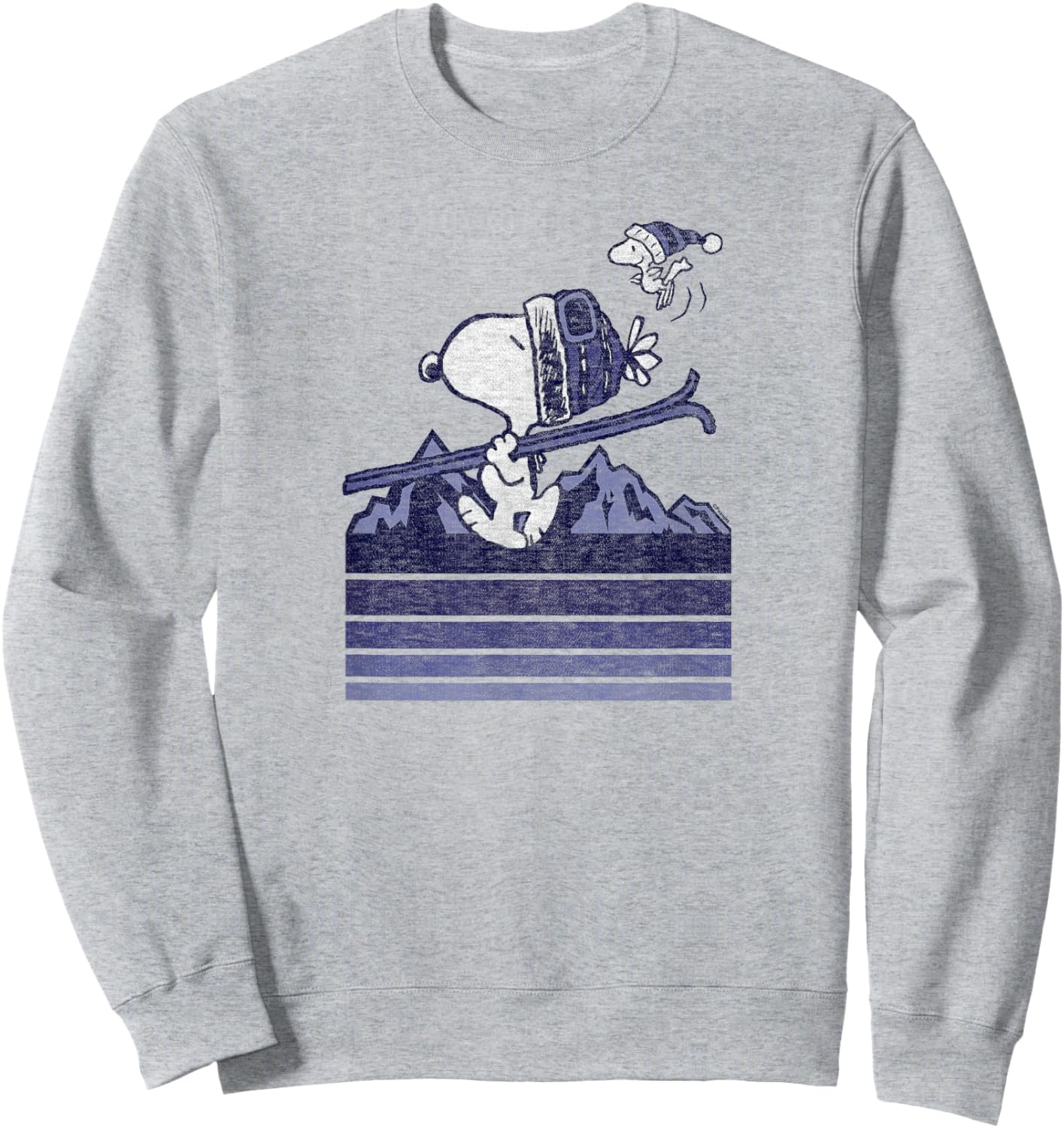 Peanuts - Snoopy Woodstock Ski Stripes Sweatshirt - Sweatshirt | Ash
