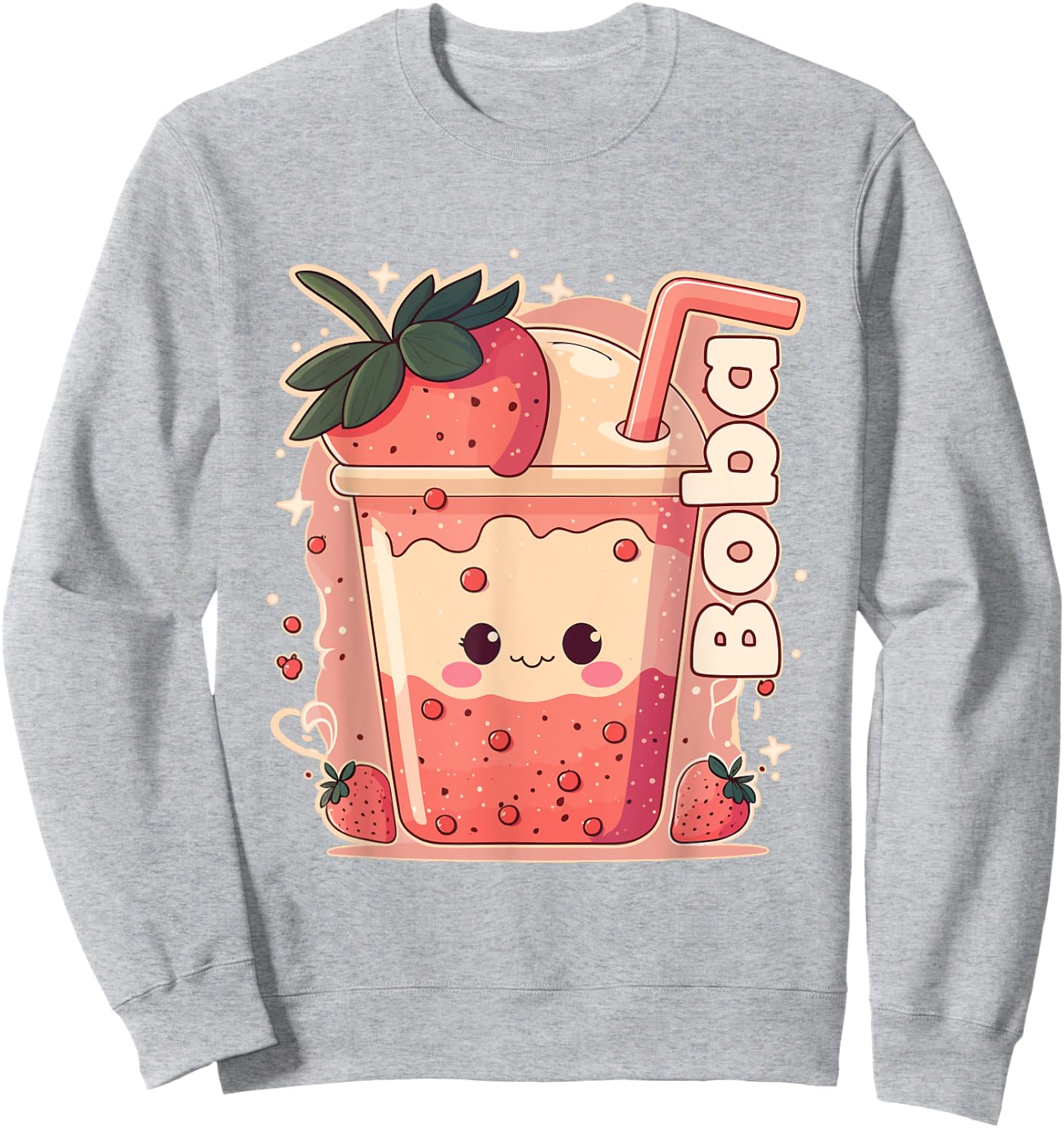 Strawberry Boba Anime Bubble Tea Neko Girls Kawaii Teen Sweatshirt - Sweatshirt | Ash