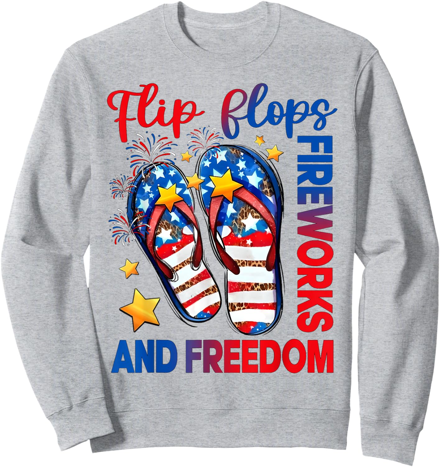 Retro Flip Flops Fireworks & Freedom American Flag Summer Women Kids Men Sweatshirt - Sweatshirt | Ash