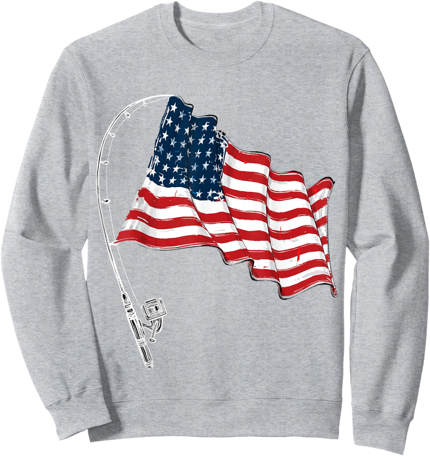Fishing Rod American Flag Fisherman Patriotic 4th Of July Sweatshirt - Sweatshirt | Ash