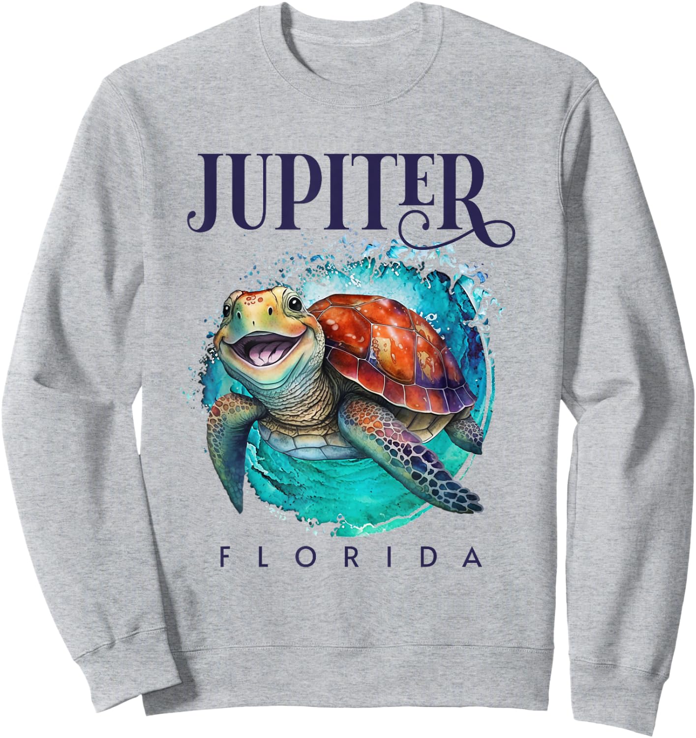 Jupiter Florida Watercolor Happy Sea Turtle Sweatshirt - Sweatshirt | Ash