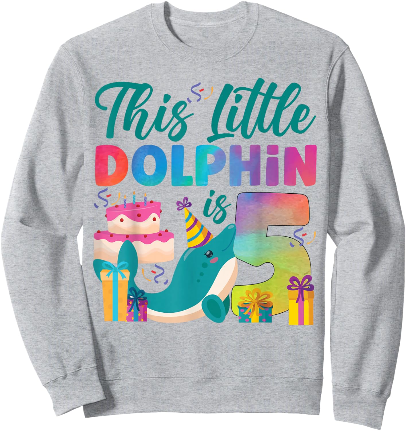 Dolphin 5th Birthday Watercolor This Little Dolphin Is 5 Sweatshirt - Sweatshirt | Ash