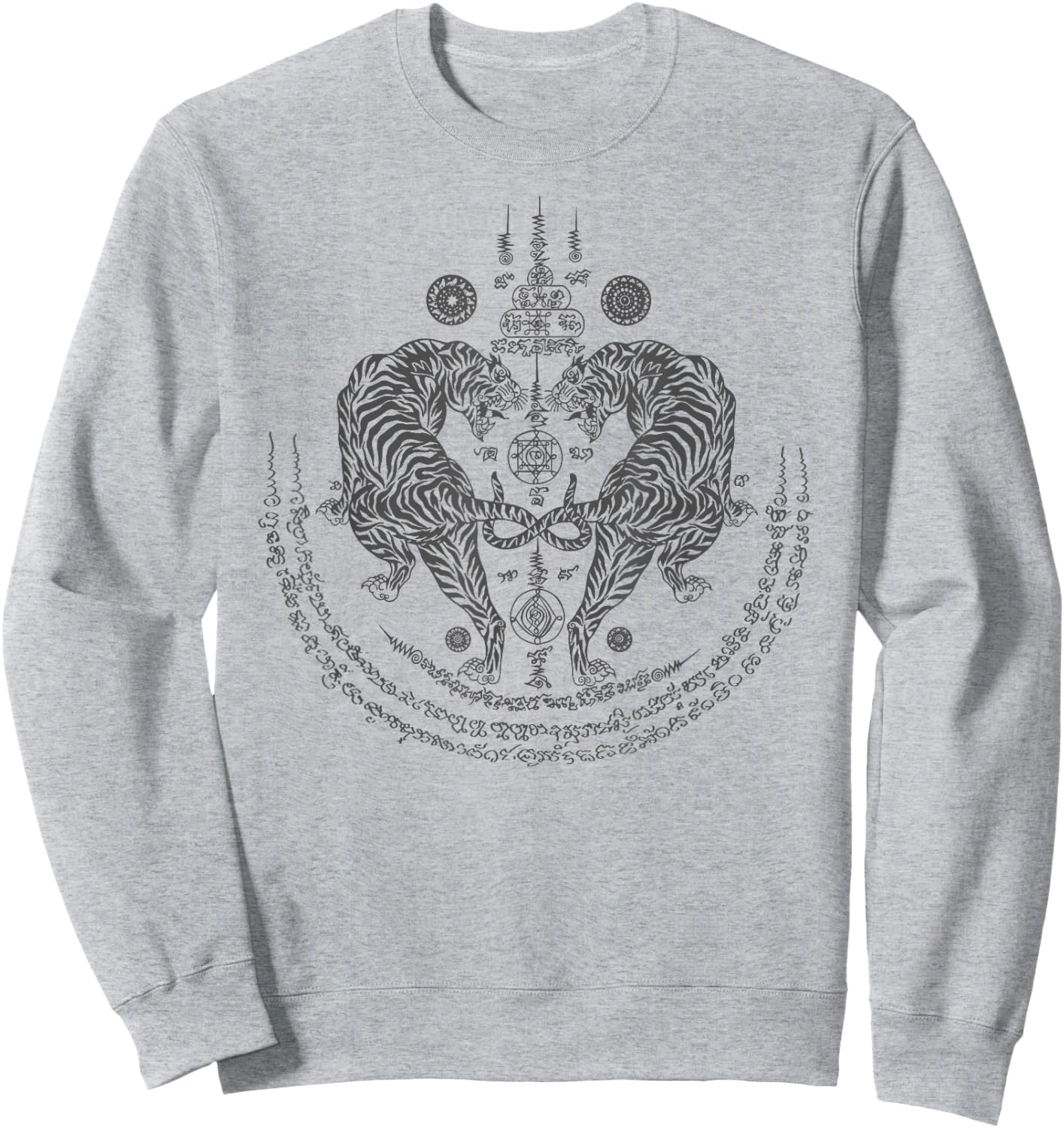 Thai Tattoo Twin Tiger Sak Yant Muay Thai Thailand Graphic Sweatshirt - Sweatshirt | Ash