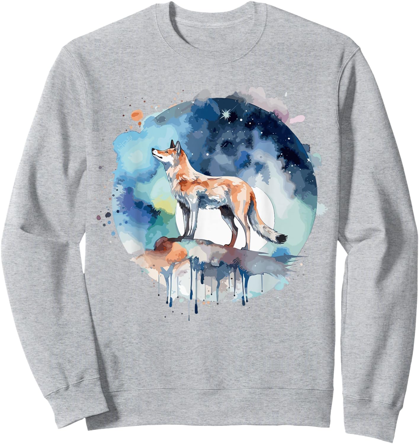 Wolf Head Watercolor Sweatshirt - Sweatshirt | Ash