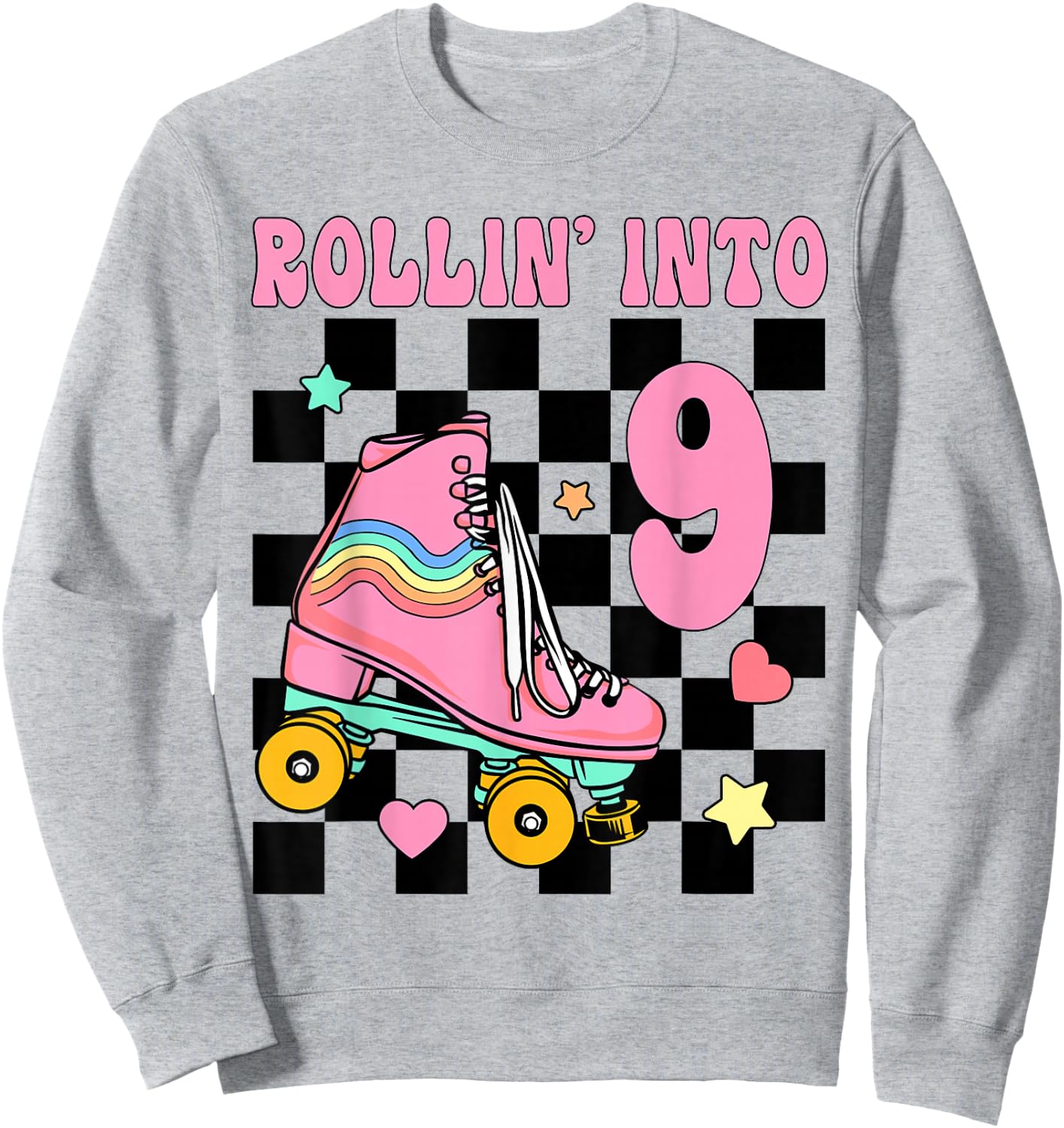 Rolling Into 9 Years Old Roller Skating Girl 9th Birthday Sweatshirt - Sweatshirt | Ash