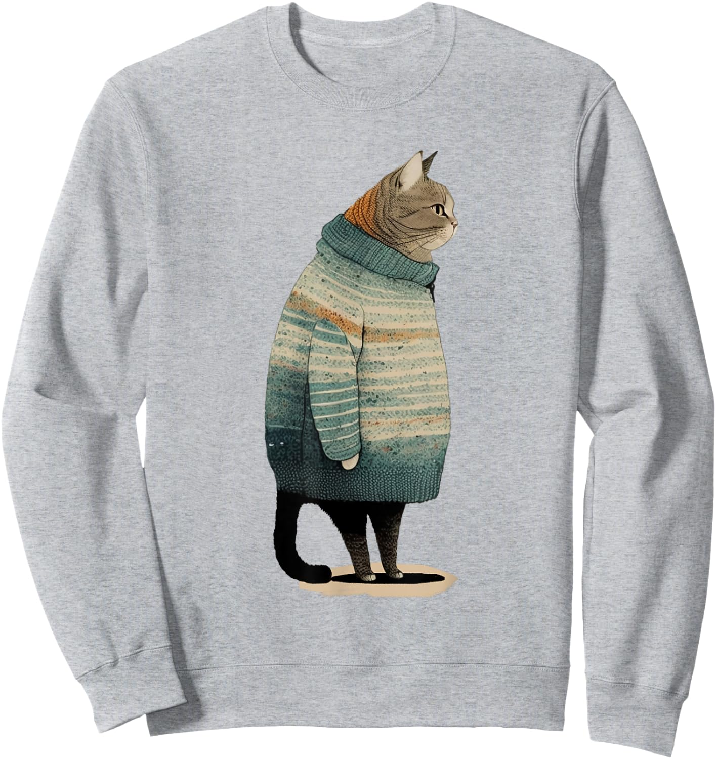 Cat Wearing a Sweater Funny Pet Fat Gray Cat Winter Sweatshirt - Sweatshirt | Ash