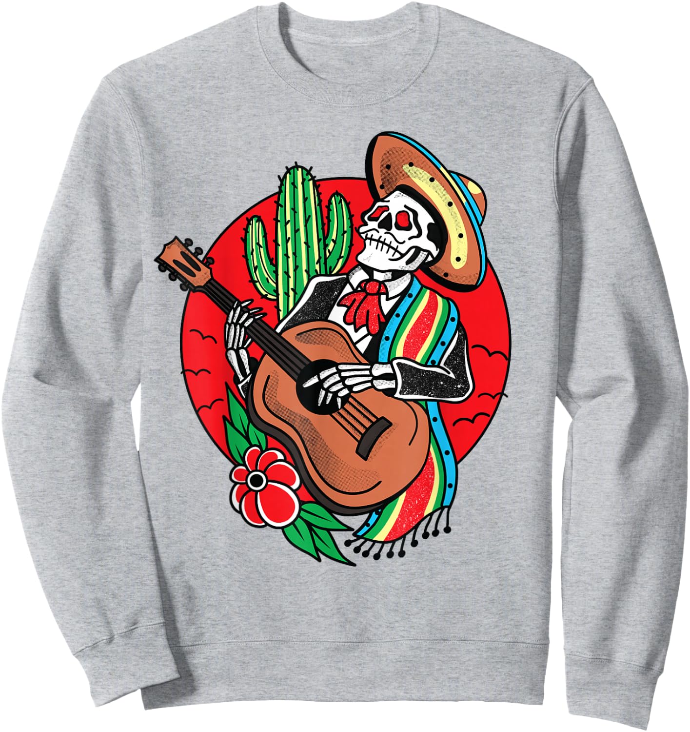 Mexican Skeleton Mariachi American Traditional Tattoo Flash Sweatshirt - Sweatshirt | Ash