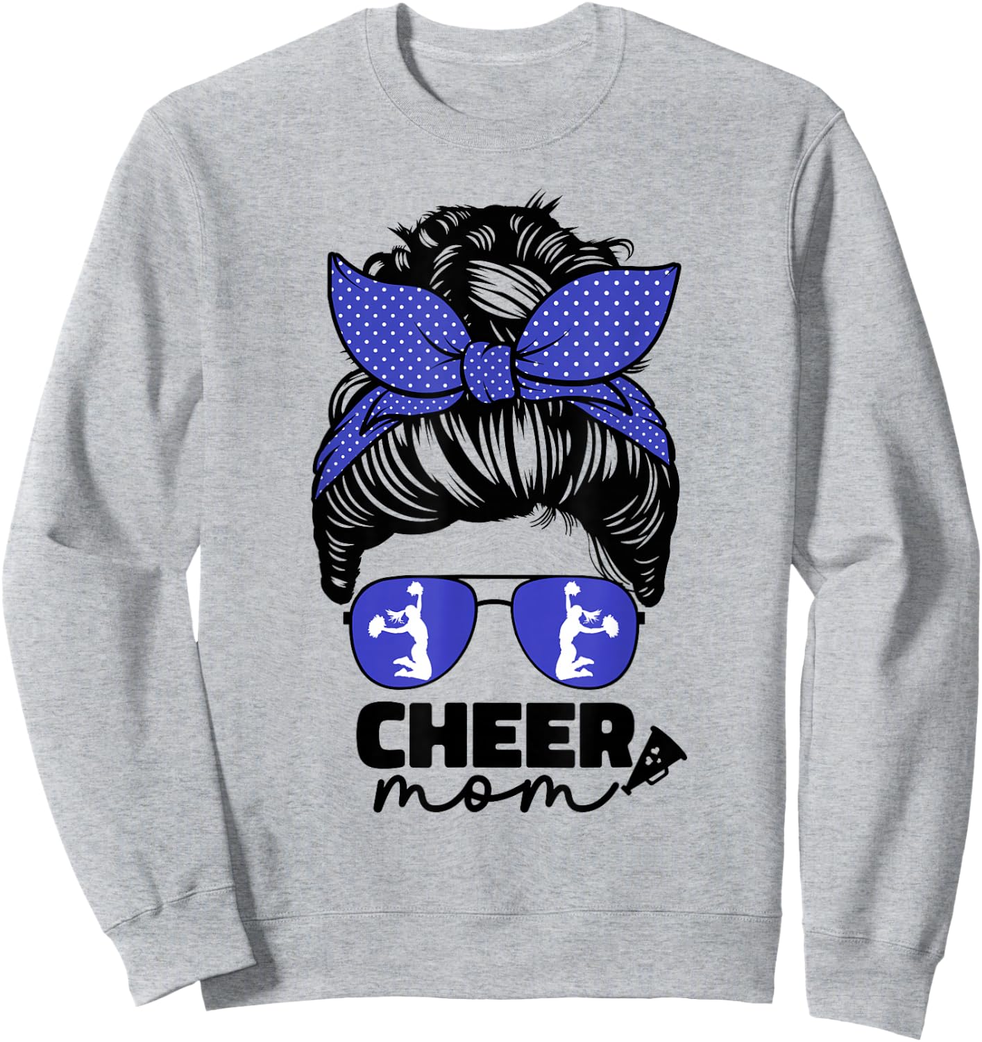 Cute Cheer Mom Cheerleader Mom Blue Messy Bun Mom Sweatshirt - Sweatshirt | Ash