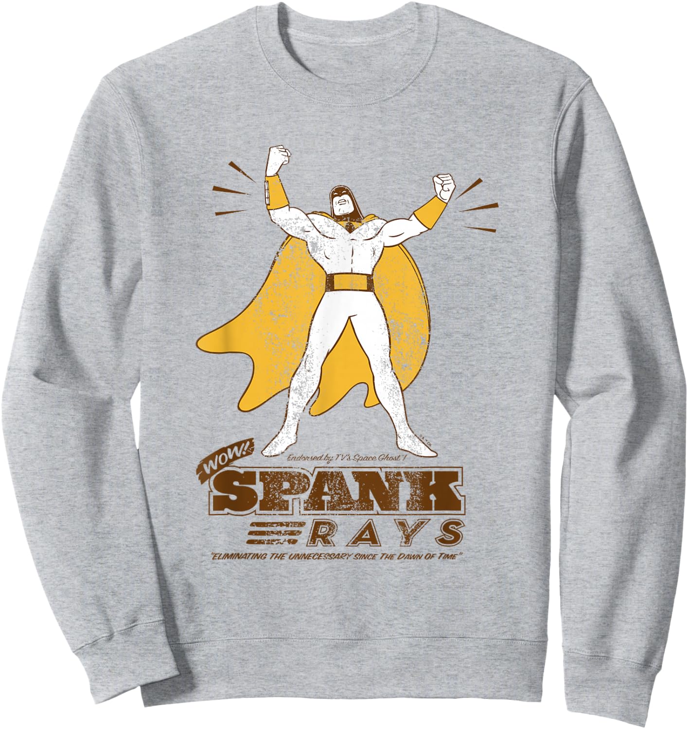 Space Ghost Vintage Spank Rays Distressed Superhero Pose Sweatshirt - Sweatshirt | Ash
