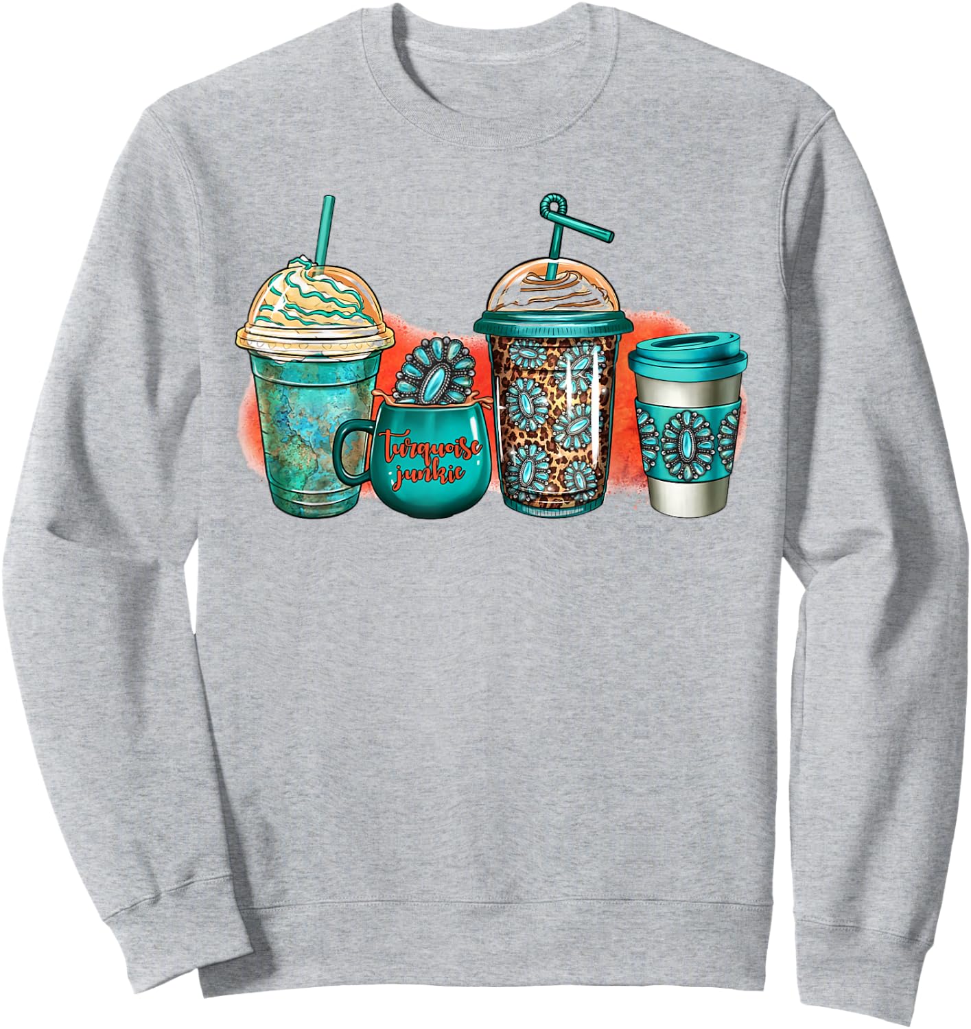 Turquoise Junkie Coffee Cups Western Gemstone Rodeo Coffee Sweatshirt - Sweatshirt | Ash