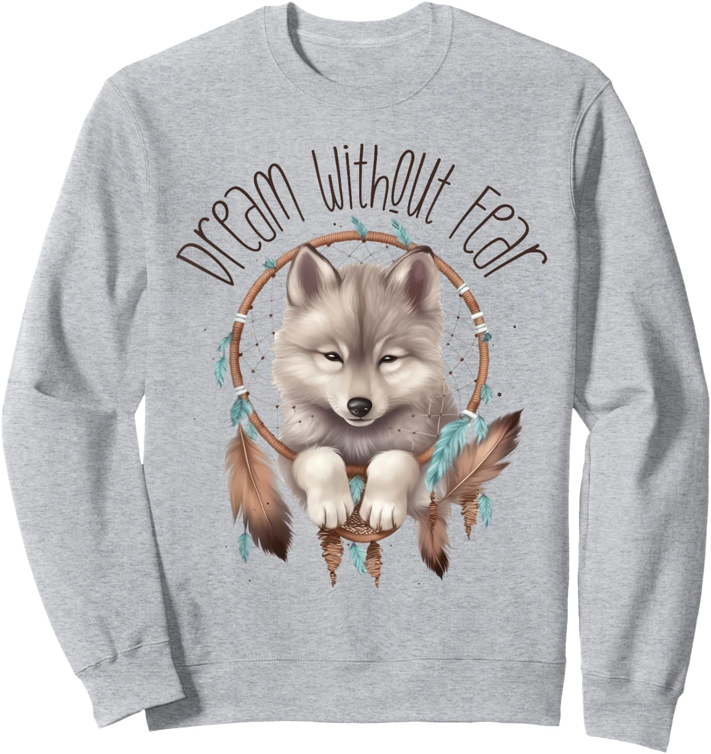 Vintage Western Dreamcatcher Wolf Graphic Design Wolf Women Sweatshirt - Sweatshirt | Ash
