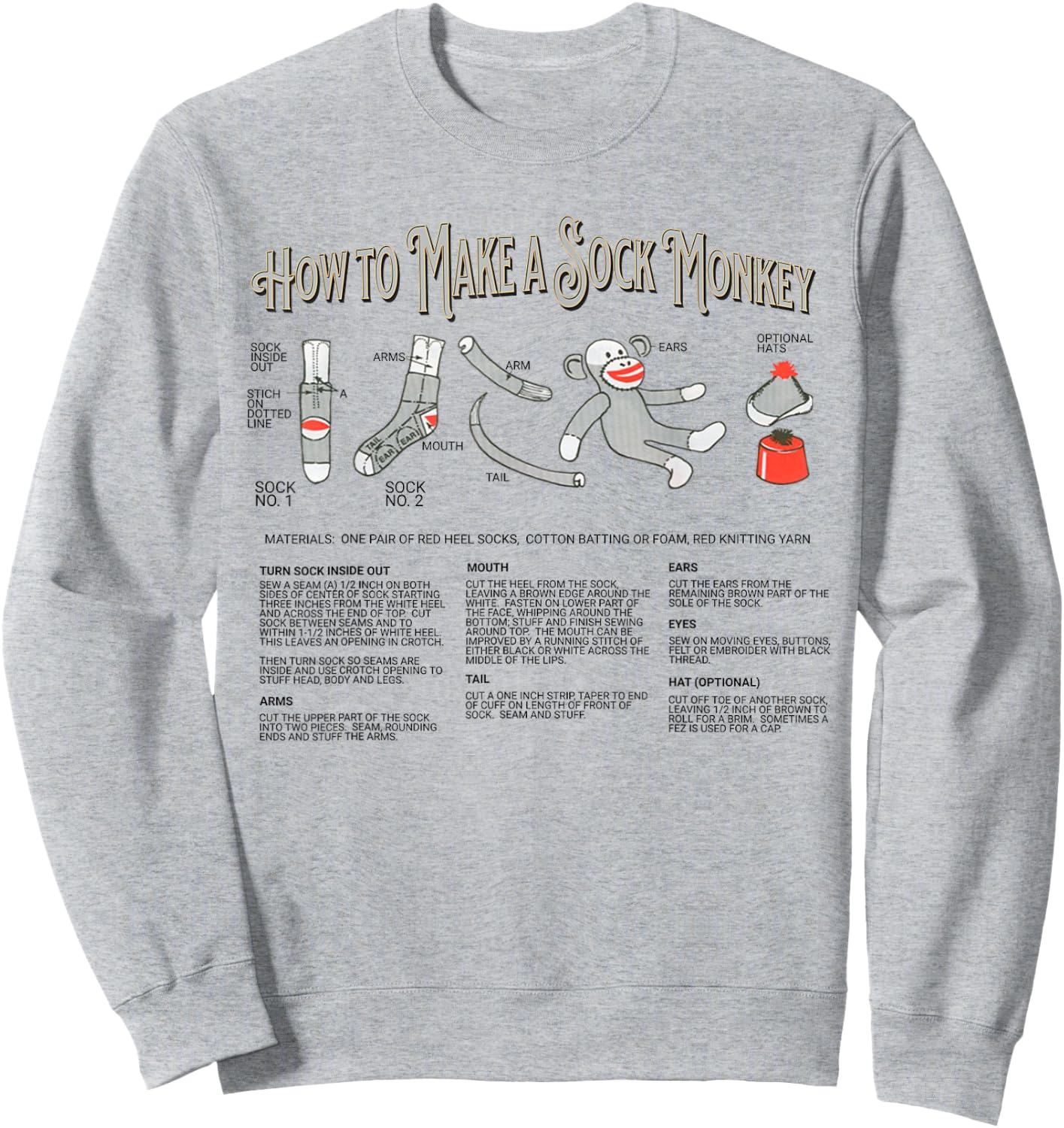 How to Make a Sock Monkey Vintage Sock Monkeys Sweatshirt - Sweatshirt | Ash