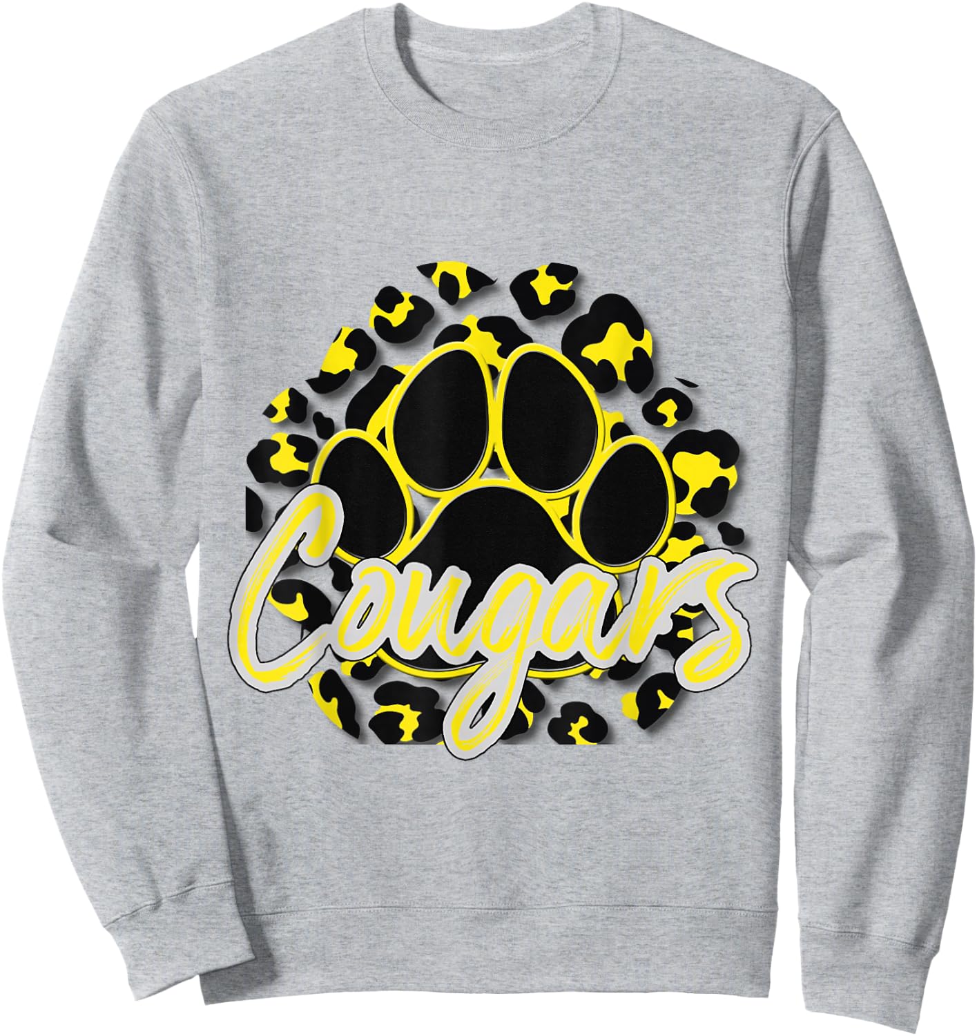 Cougar Yellow Black Cheetah School Sports Fan Team Spirit Sweatshirt - Sweatshirt | Ash
