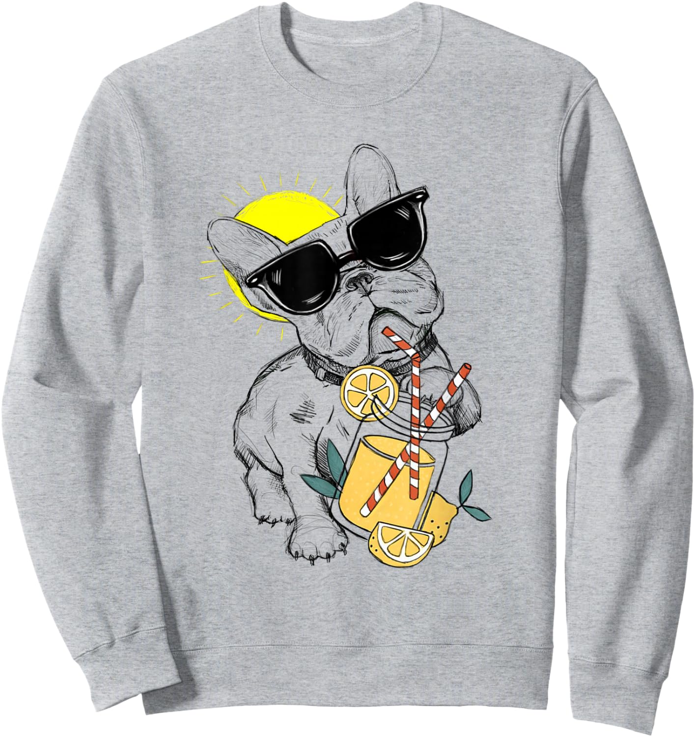 Funny French Bulldog Glasses Summer Lemonade Gift Women Kids Sweatshirt - Sweatshirt | Ash