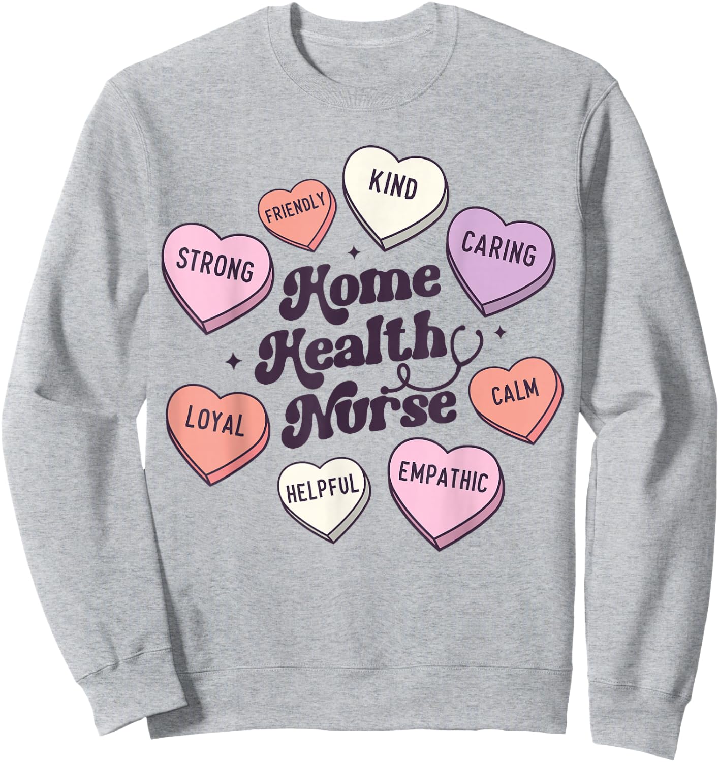 Home Health Nurse Groovy Medical Valentines Day Retro Hearts Sweatshirt - Sweatshirt | Ash