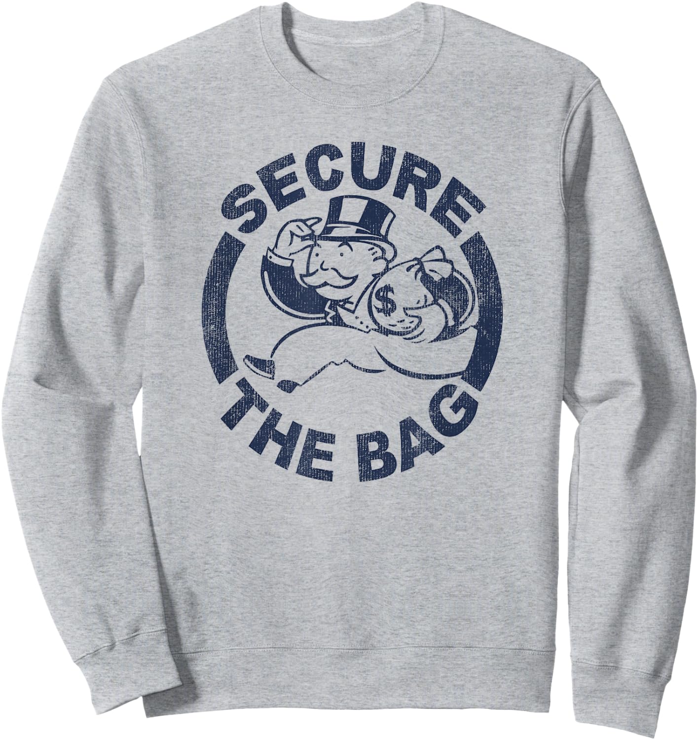 Monopoly Mr. Monopoly Secure The Bag Money Classic Logo Sweatshirt - Sweatshirt | Ash