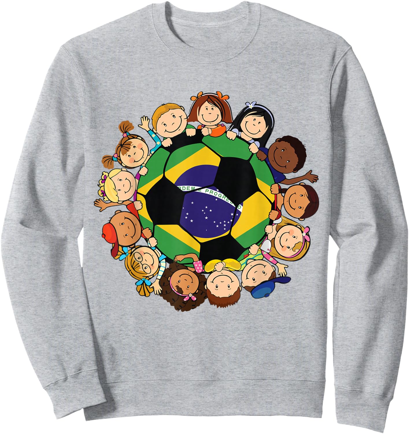 Brazil Soccer Ball Kids Toddler Girls Around Brazilian Flag Sweatshirt - Sweatshirt | Ash