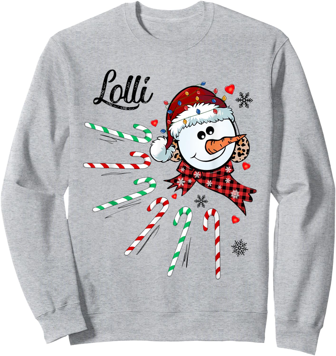 Lolli Snowman Candy Cane Christmas Xmas Funny Sweatshirt - Sweatshirt | Ash