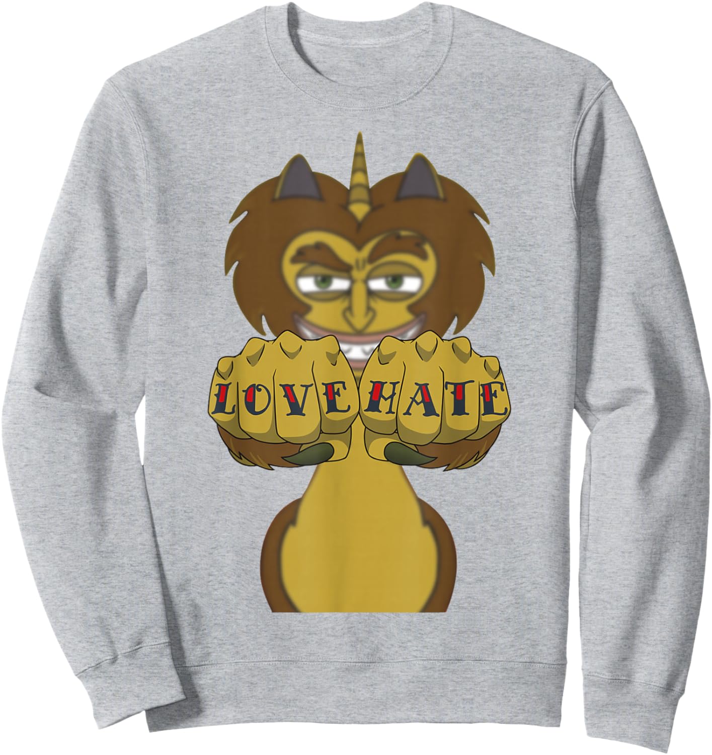 Big Mouth Maury The Hormones Monster Love Hate Fists Sweatshirt - Sweatshirt | Ash