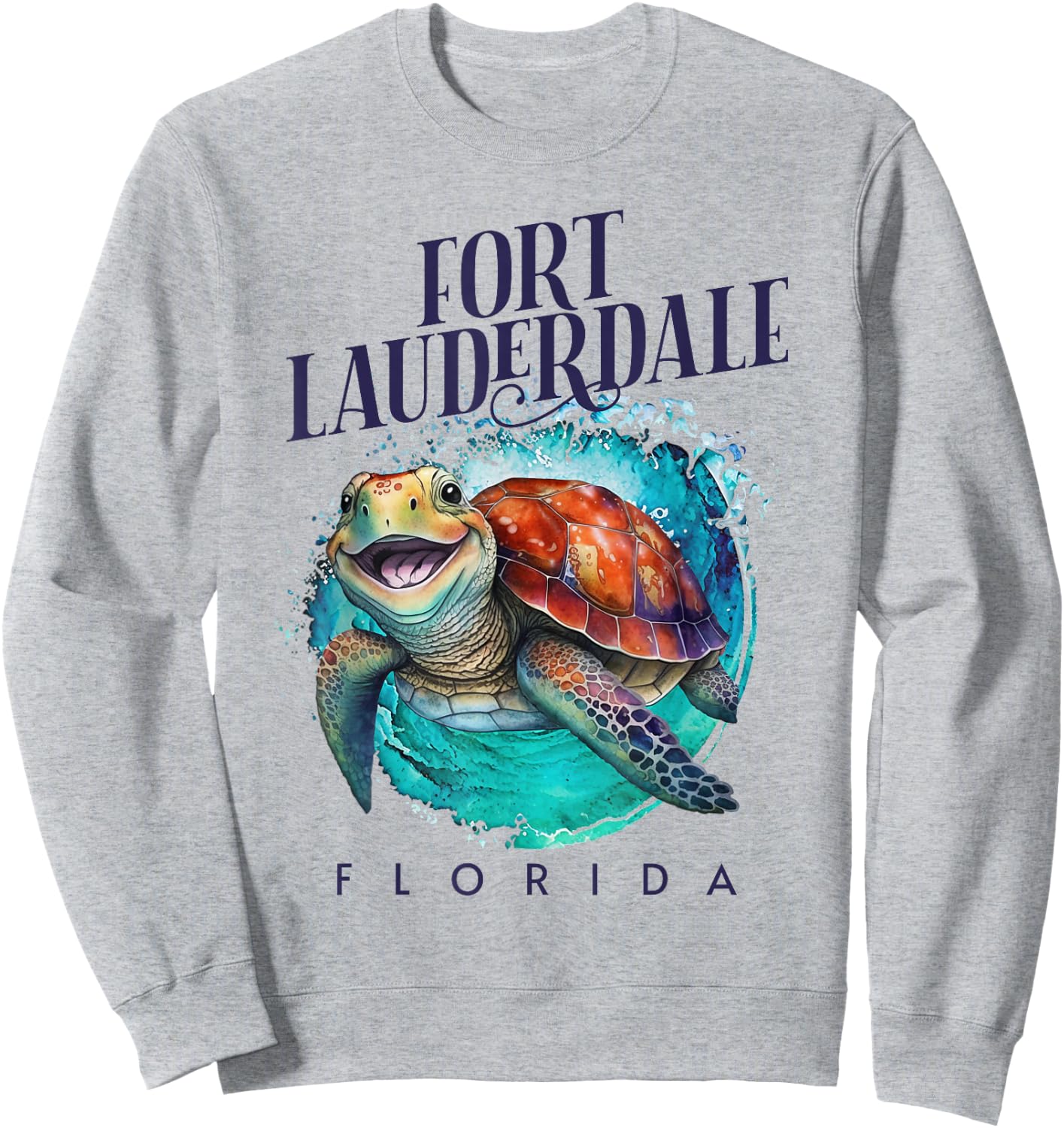 Fort Lauderdale Florida Watercolor Happy Sea Turtle Sweatshirt - Sweatshirt | Ash