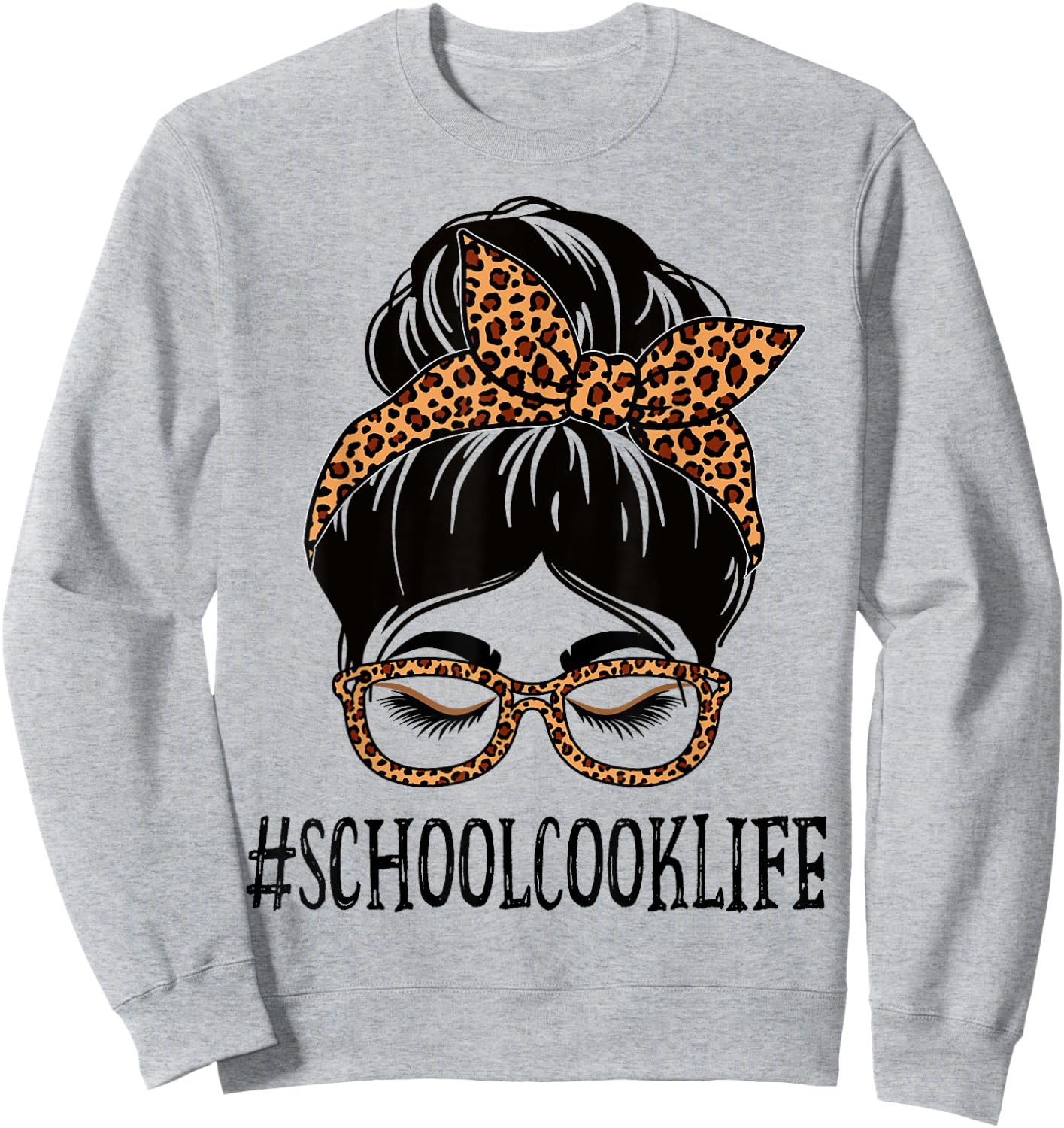 School Cook Leopard Messy Bun Appreciation Back To School Sweatshirt - Sweatshirt | Ash
