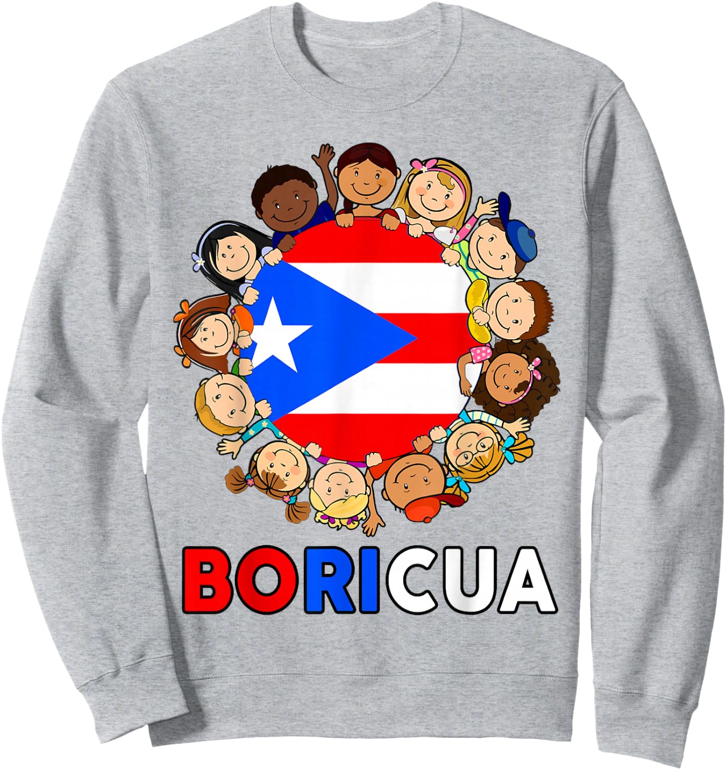 Kids Puerto Rico Flag Boricua Rican Boy Hispanic Heritage Sweatshirt - Sweatshirt | Ash
