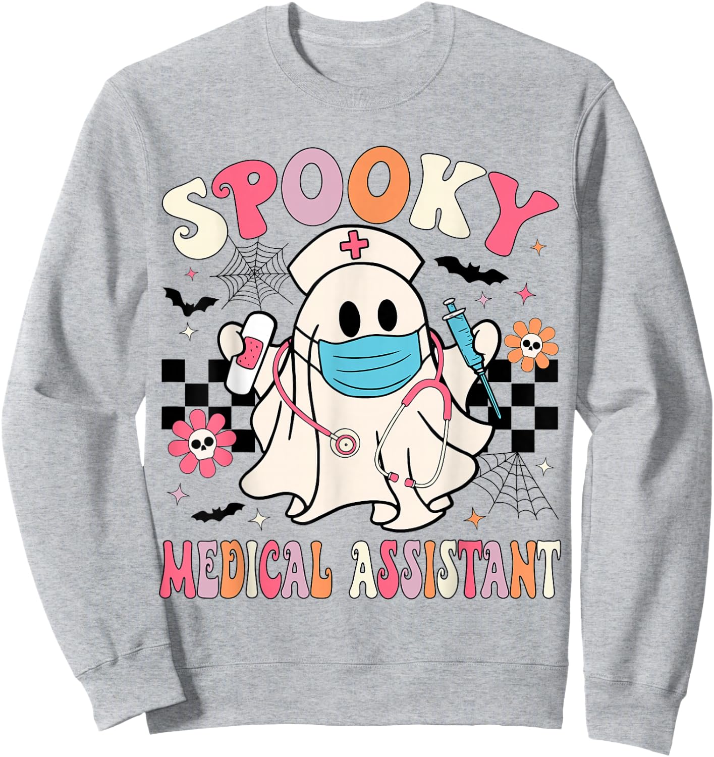Groovy Spooky Medical Assistant Cute Halloween Med Assistant Sweatshirt - Sweatshirt | Ash