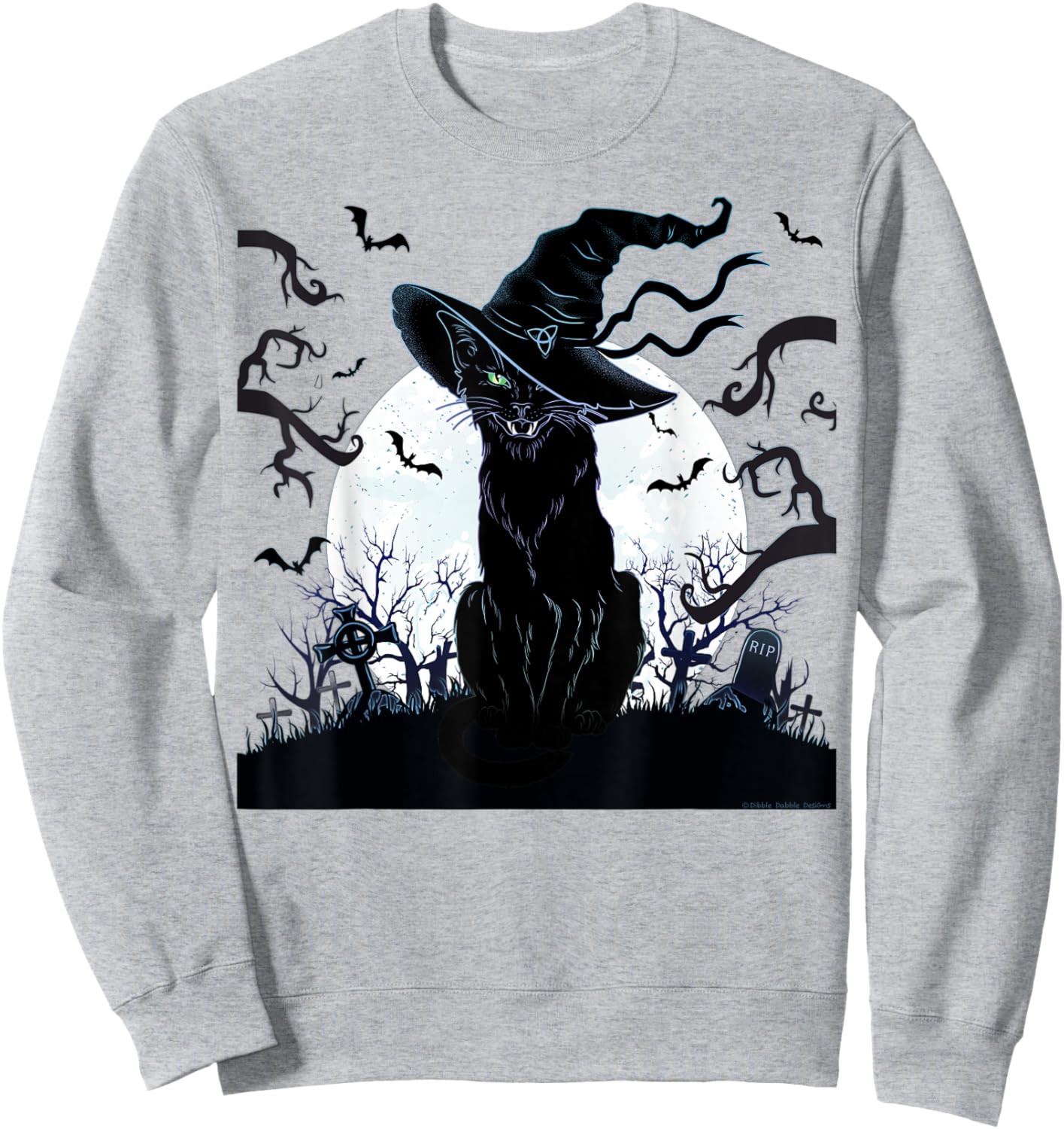 Scary Vintage Black Cat Cemetery Full Moon - Halloween Sweatshirt - Sweatshirt | Ash