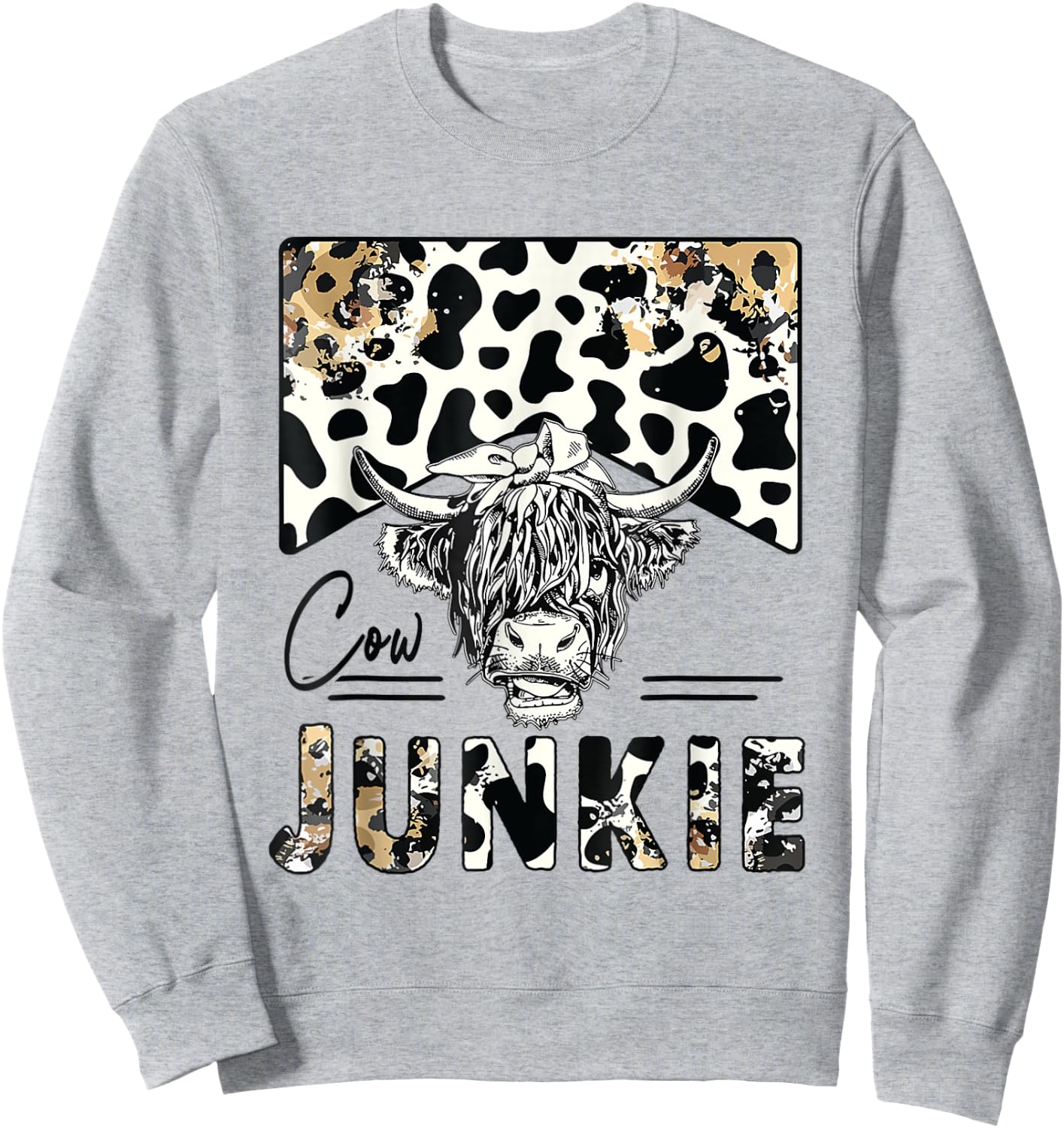 Leopard Highland Cow Bandana Cow Junkie Western Country Gift Sweatshirt - Sweatshirt | Ash