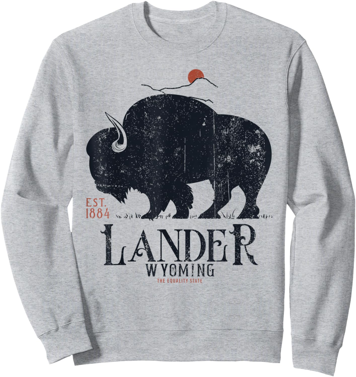 Vintage Lander Wyoming Mountains Bison Western Sweatshirt - Sweatshirt | Ash