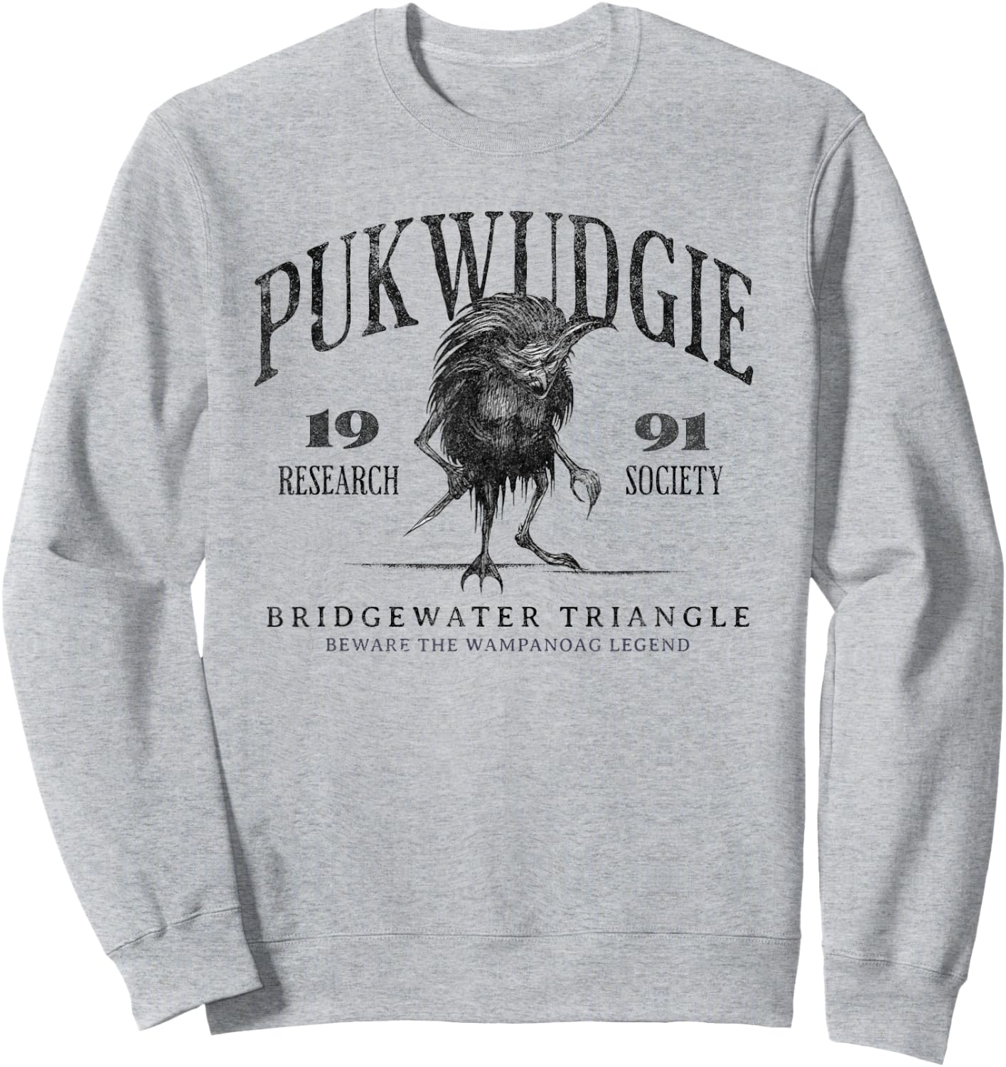 Awesome Cryptid Pukwudgie Research Society Est 1991 Bridgewater Triangle -Adults Grey Sweatshirt - Sweatshirt | Ash