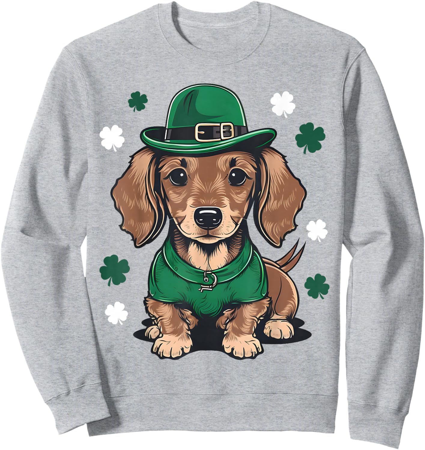 St Patricks Day Dachshund Weiner Dog Shamrock Sweatshirt - Sweatshirt | Ash