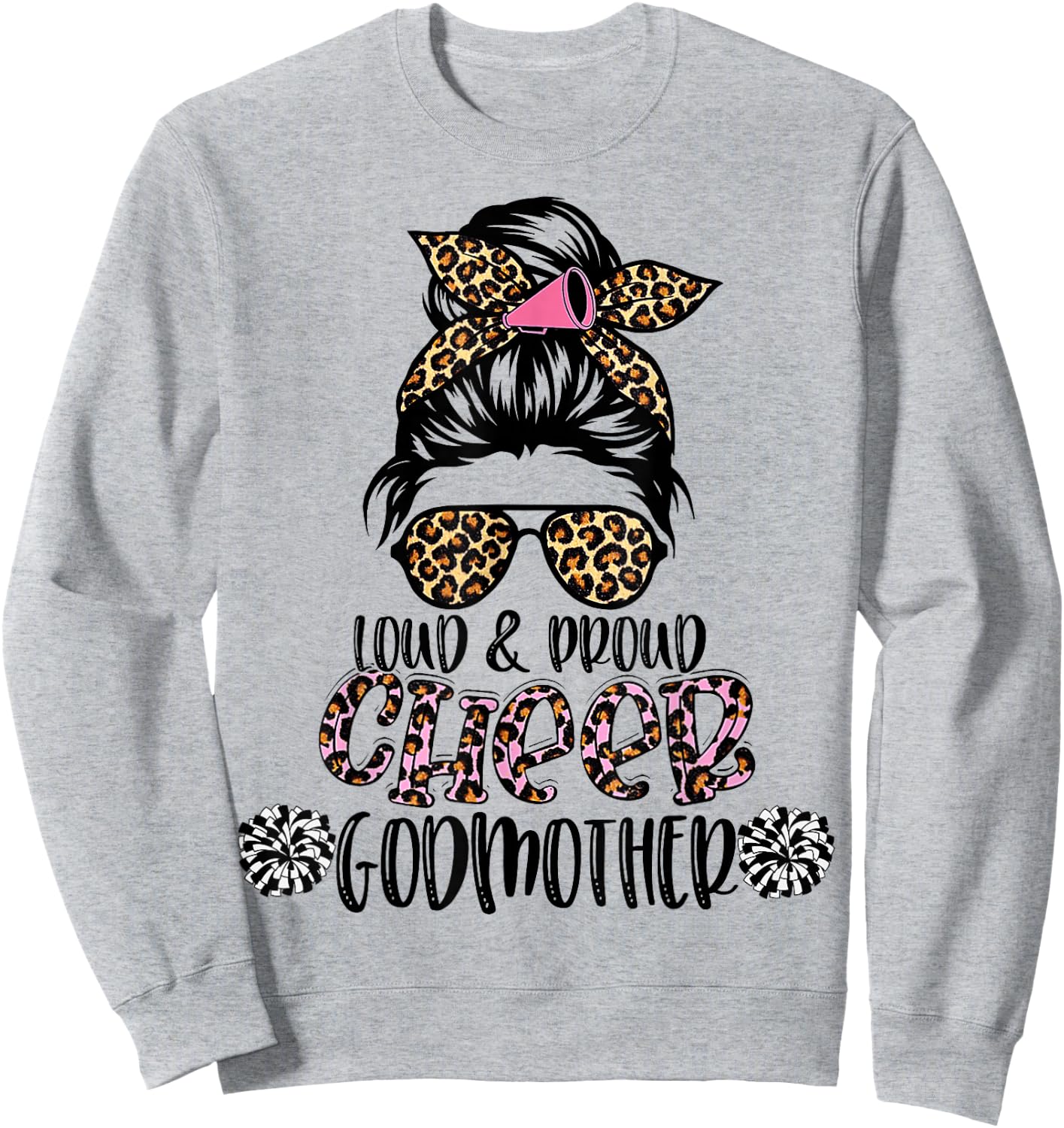 Loud And Proud Cheer Godmother Leopard Mother's Day Sweatshirt - Sweatshirt | Ash
