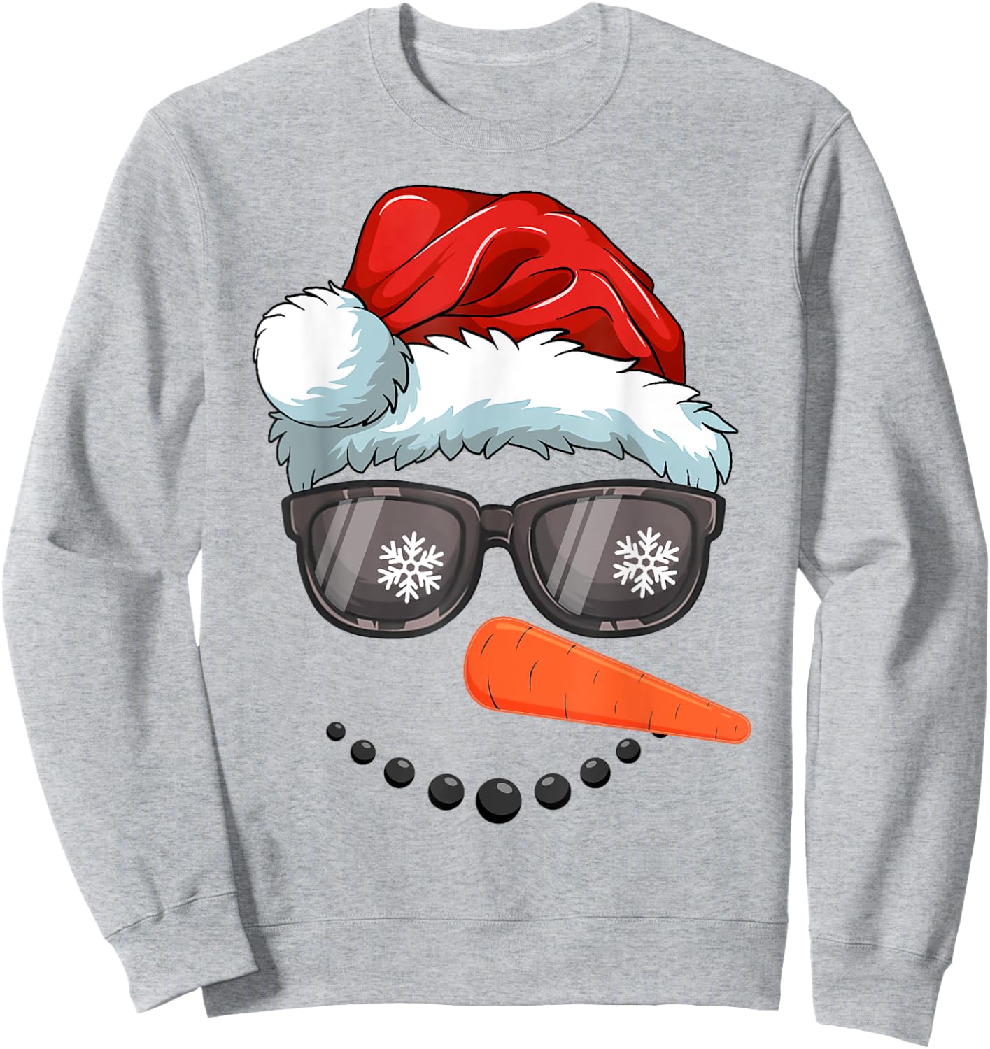Snowman Face Family Christmas Matching Santa Hat Sunglasses Sweatshirt - Sweatshirt | Ash