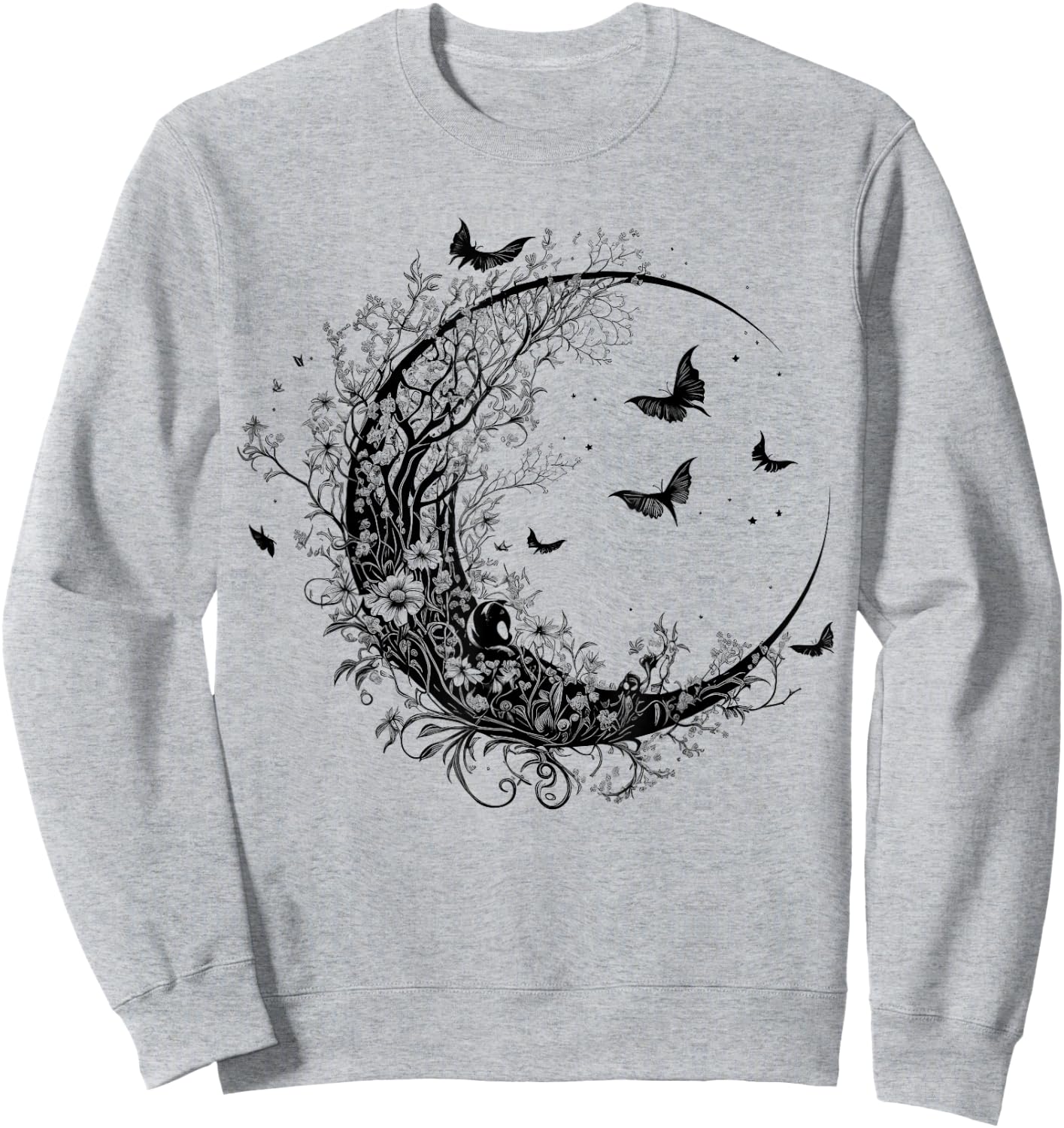 Cute Fairycore Floral Moon Aesthetic Girls Women Graphic Sweatshirt - Sweatshirt | Ash
