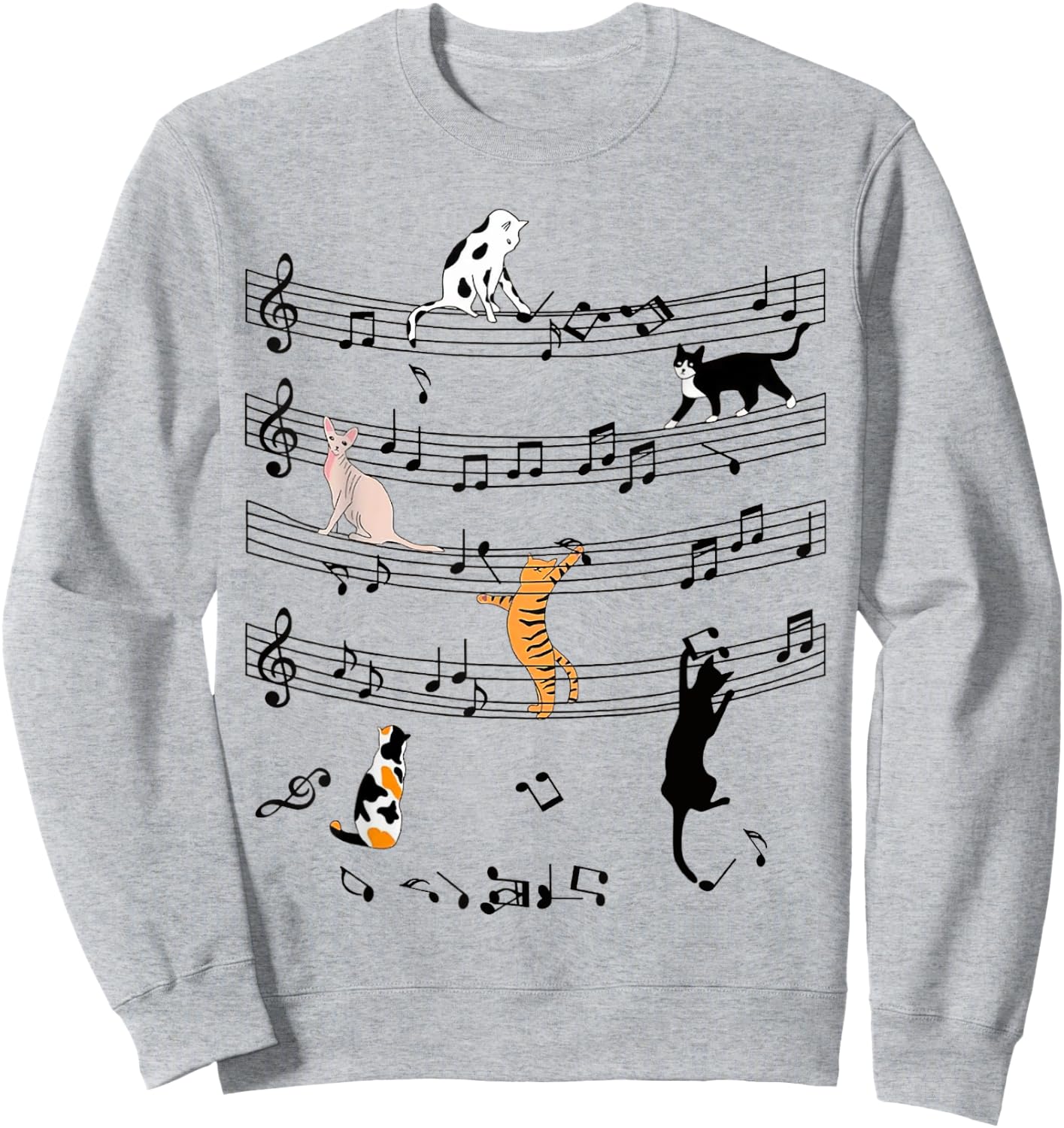 Cute Cat Kitty Playing Music Note Clef Funny Musician Art Women Kids Sweatshirt - Sweatshirt | Ash