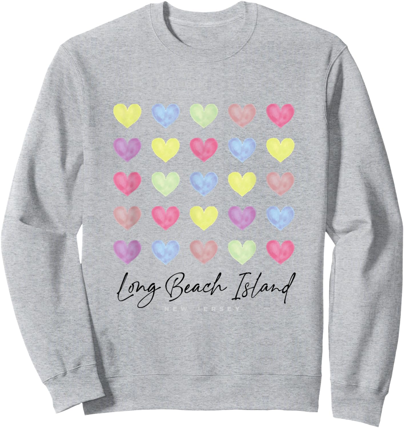 Long Beach Island LBI New Jersey NJ Hearts Graphic Sweatshirt - Sweatshirt | Ash