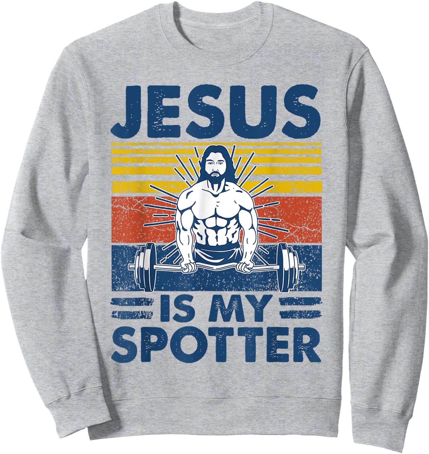 Jesus Is My Spotter Funny Christian Weightlifting Gym Sweatshirt - Sweatshirt | Ash
