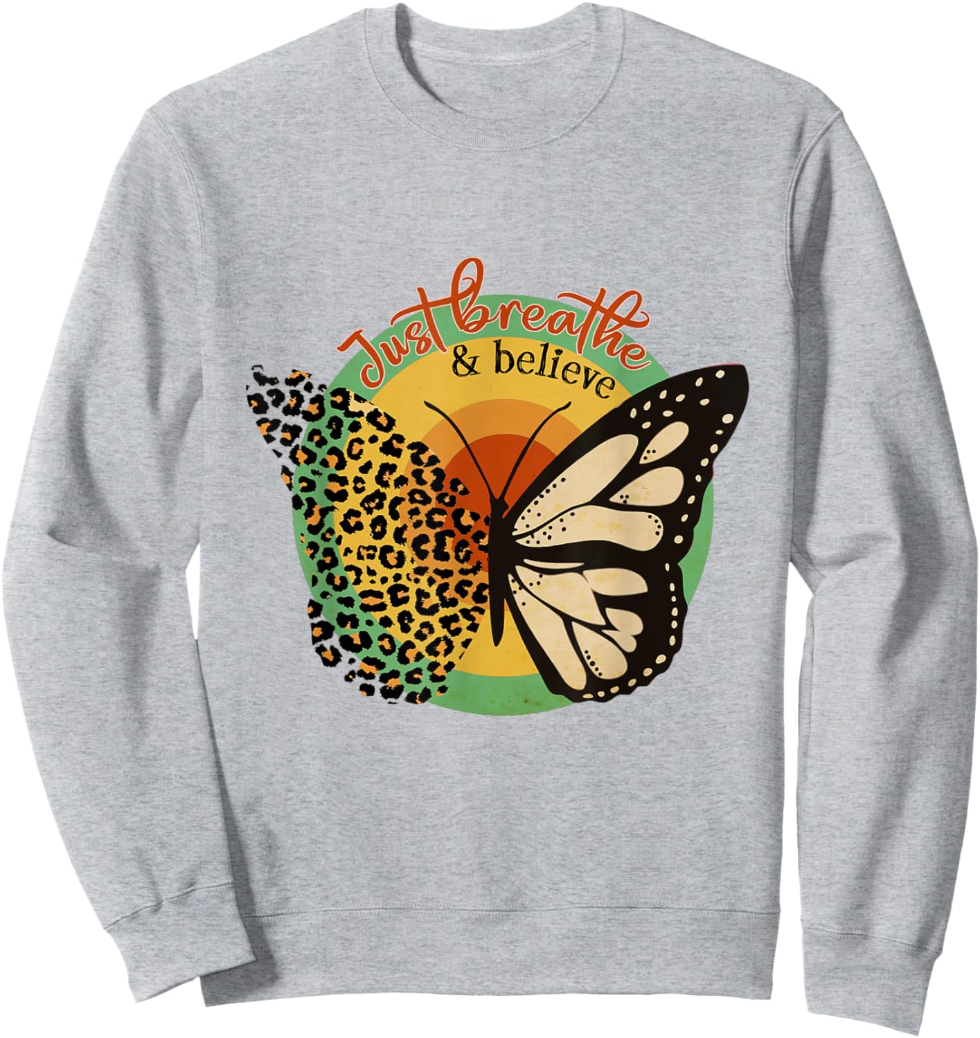 Just Breathe & Believe Keep Calm Leopard Print Butterfly Sweatshirt - Sweatshirt | Ash