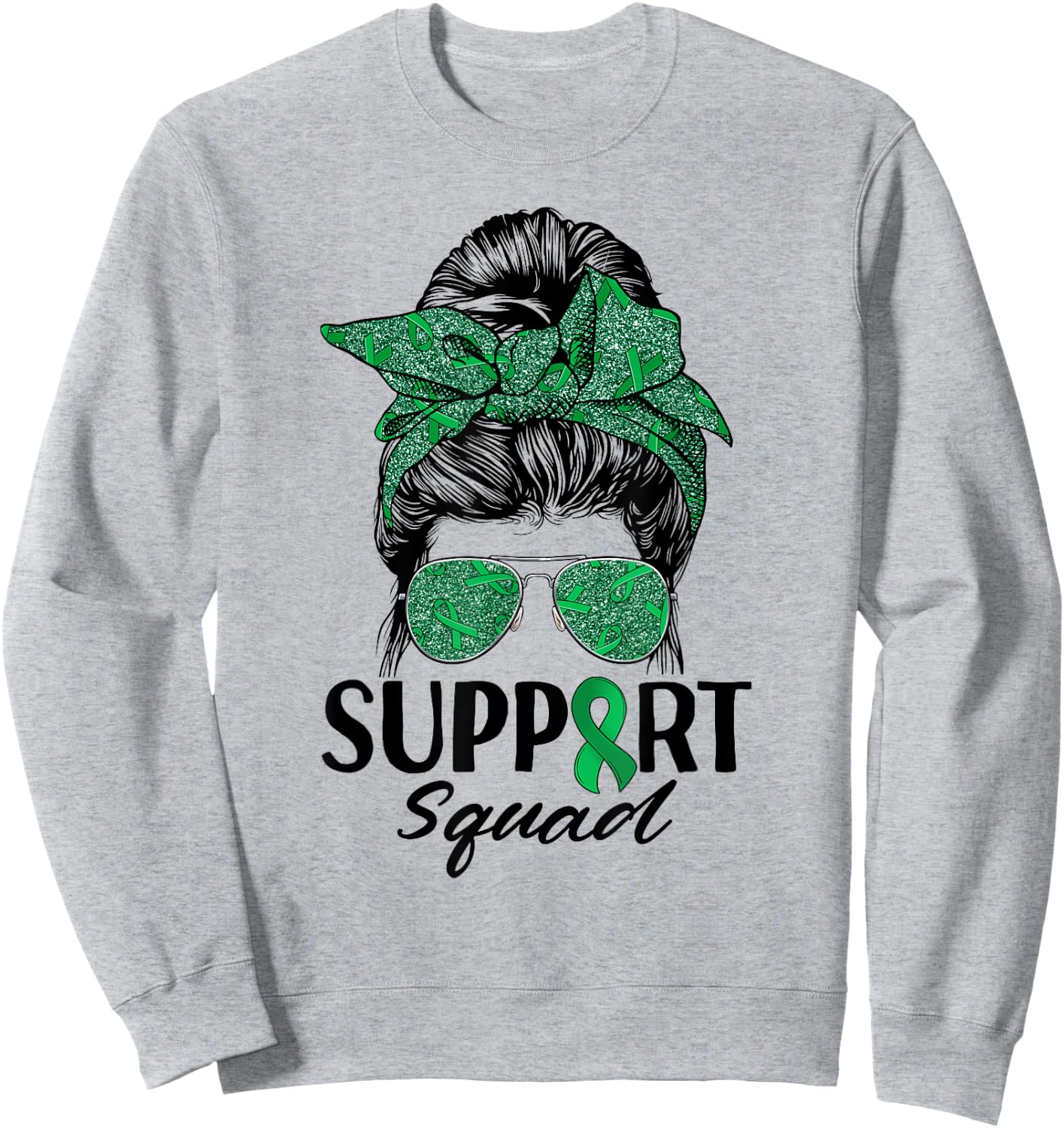 Messy Bun Sunglasses Support Squad Liver Disease Awareness Sweatshirt - Sweatshirt | Ash