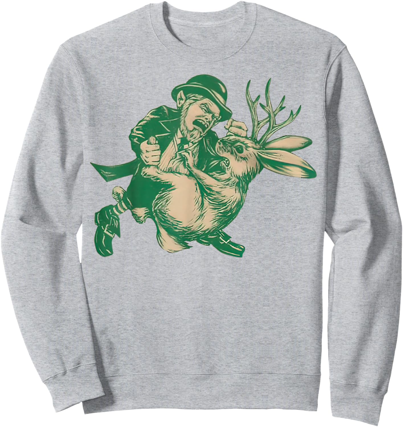 LEPRECHAUN Fighting JACKALOPE Funny Mythological Beasts Sweatshirt - Sweatshirt | Ash