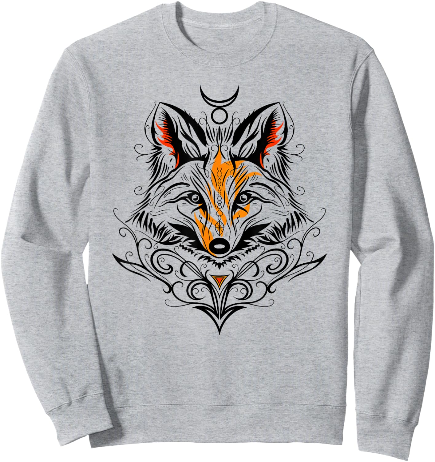 Occult Fox with Tribal Tattoo Fox with Fire and God Symbol Sweatshirt - Sweatshirt | Ash