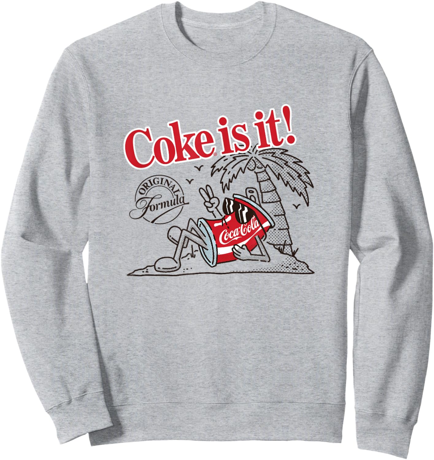 Coca-Cola Original Formula Coke Is It! Beach Retro Cartoon Sweatshirt - Sweatshirt | Ash